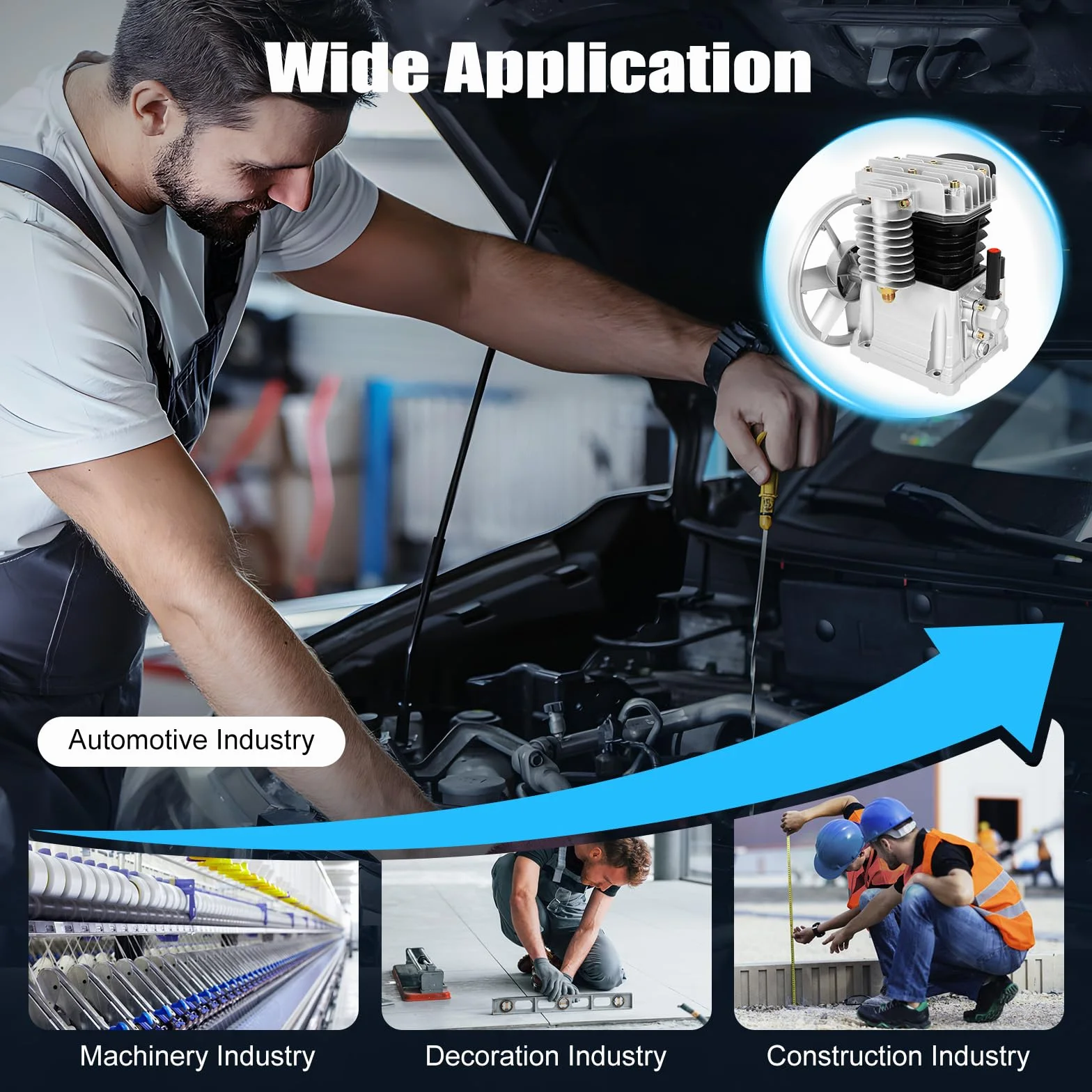 3HP - Cabezal de bomba de compresor de aire, 2065-420L, cabezal de compresor de aire con 2 cilindros y polea, compresor de pistón, silenciador, 250 l/min, 960 rpm, para la extracción de gas, síntesis
