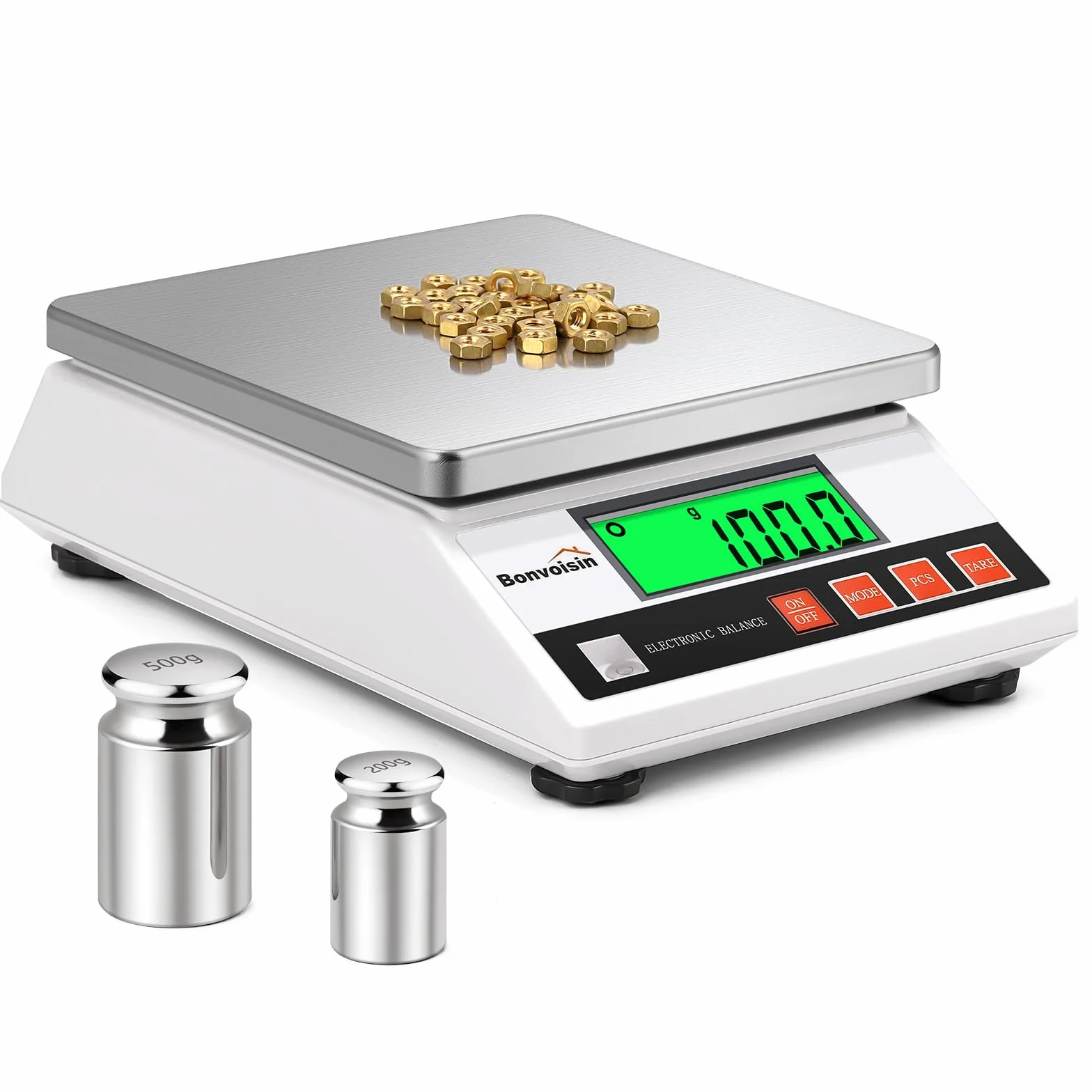 Bonvoisin Báscula de Precisión 6000g/0.1 g, Balanza Cuentapiezas Laboratorio Digital Electrónica Analítica con Certificación CE, Función de Conteo y Tara, Acero Inoxidable, Batería y Cargador (0.1g)