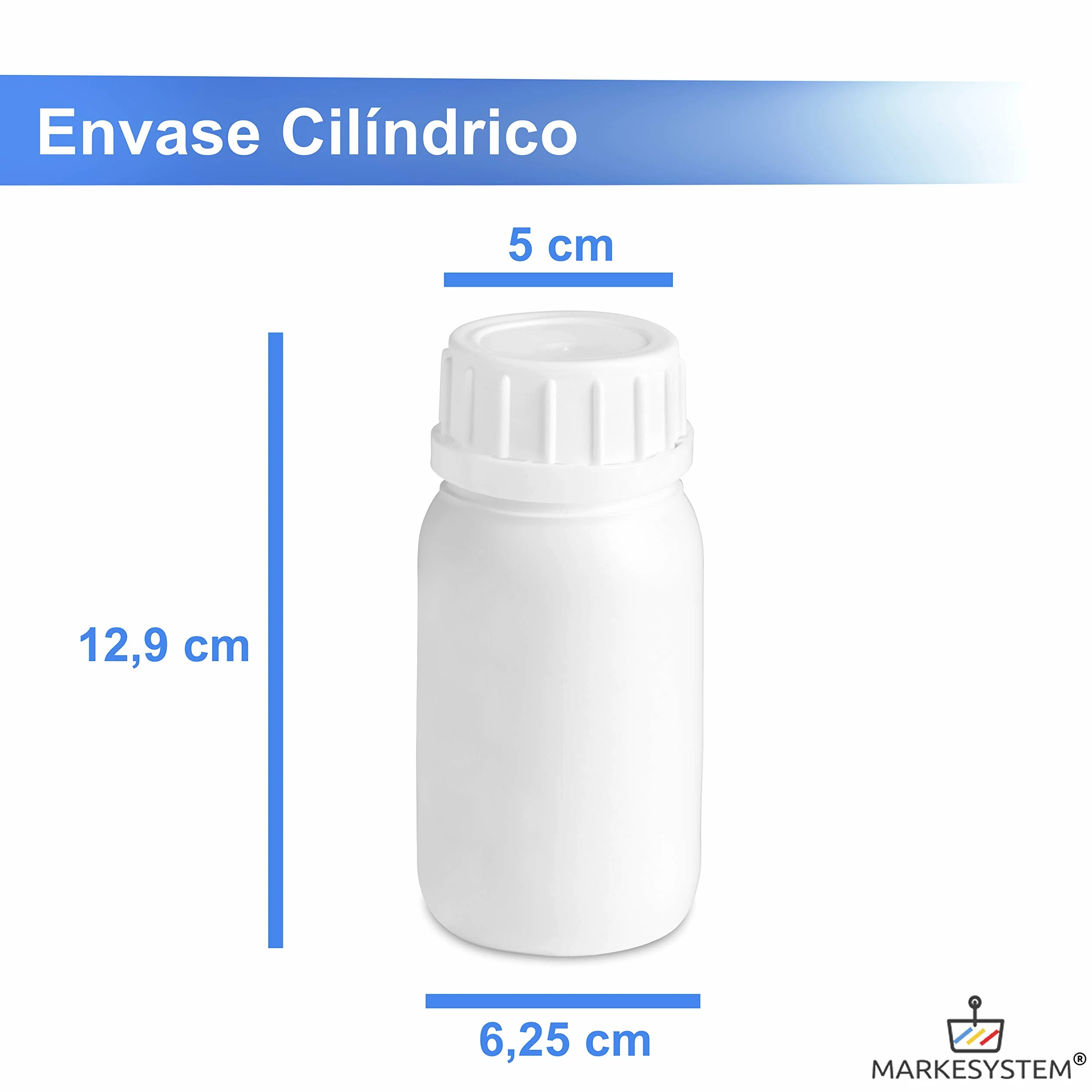 Botella blanca 250 ml (50 botellas) de plástico, cierre rosca boca ancha - Catering Industrial, Líquidos, Cosmética, Químicos, ADR + Kit Etiquetado, Apta para uso alimentario.