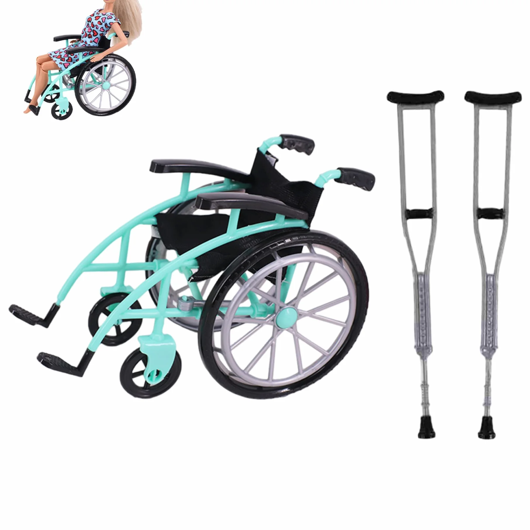 Juego de Muletas para Silla de Ruedas, Juguete Realista en Miniatura, Accesorios para Casa de Muñecas