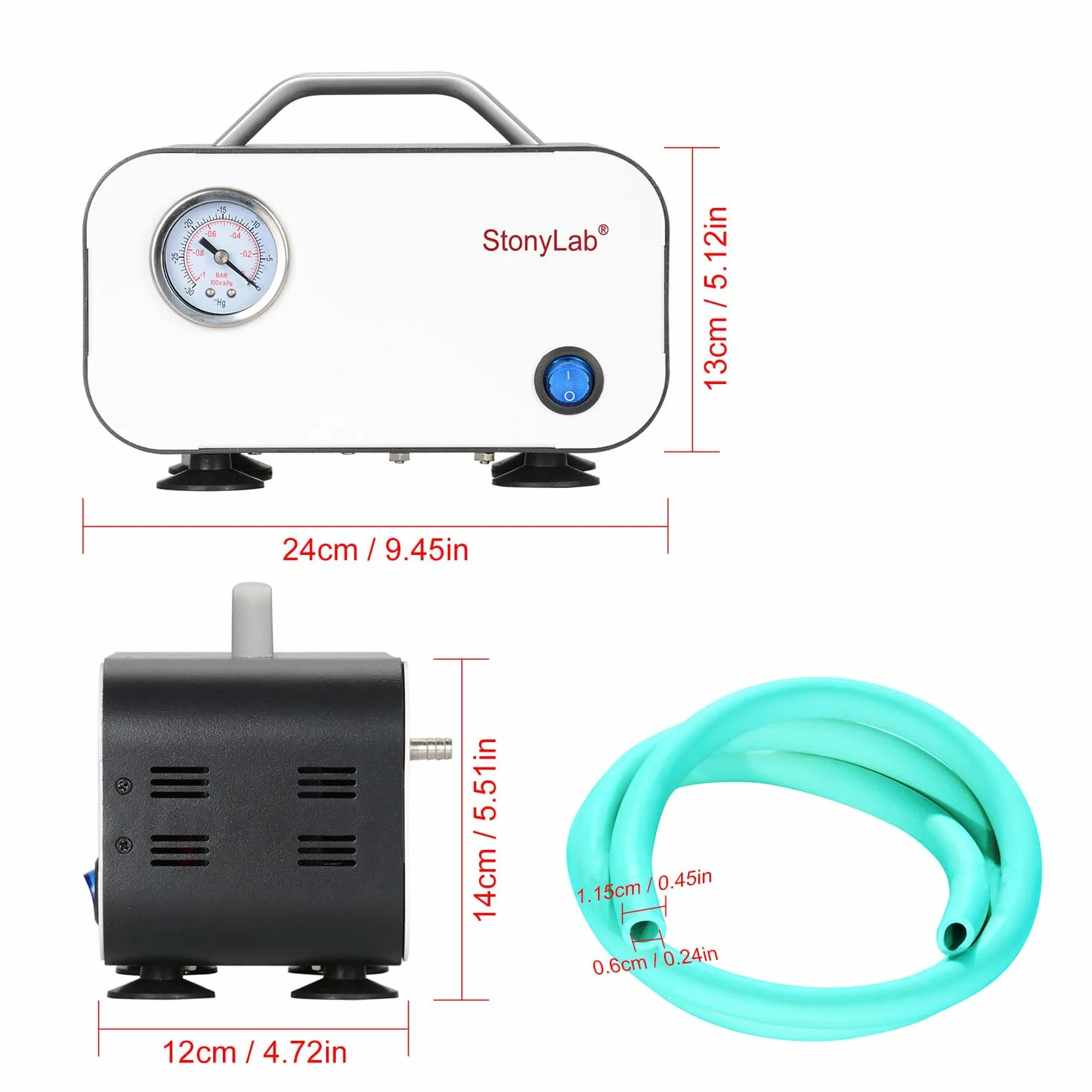 stonylab Bomba de vacío de diafragma, Bomba de vacío compacta sin aceite Bomba de presión con tasa de bombeo de 30 L/min para trabajos de laboratorio de destilación de filtración, 110-220 V