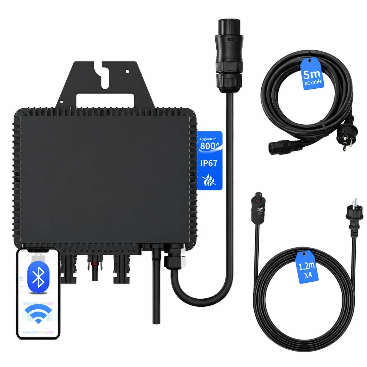 Inversor de microondas RC 800W, actualización a 800W, inversor Solar Inteligente, Control de la aplicación Mediante Wi-Fi, Adecuado para Central eléctrica de balcón, eficiencia MPPT del 99,8%