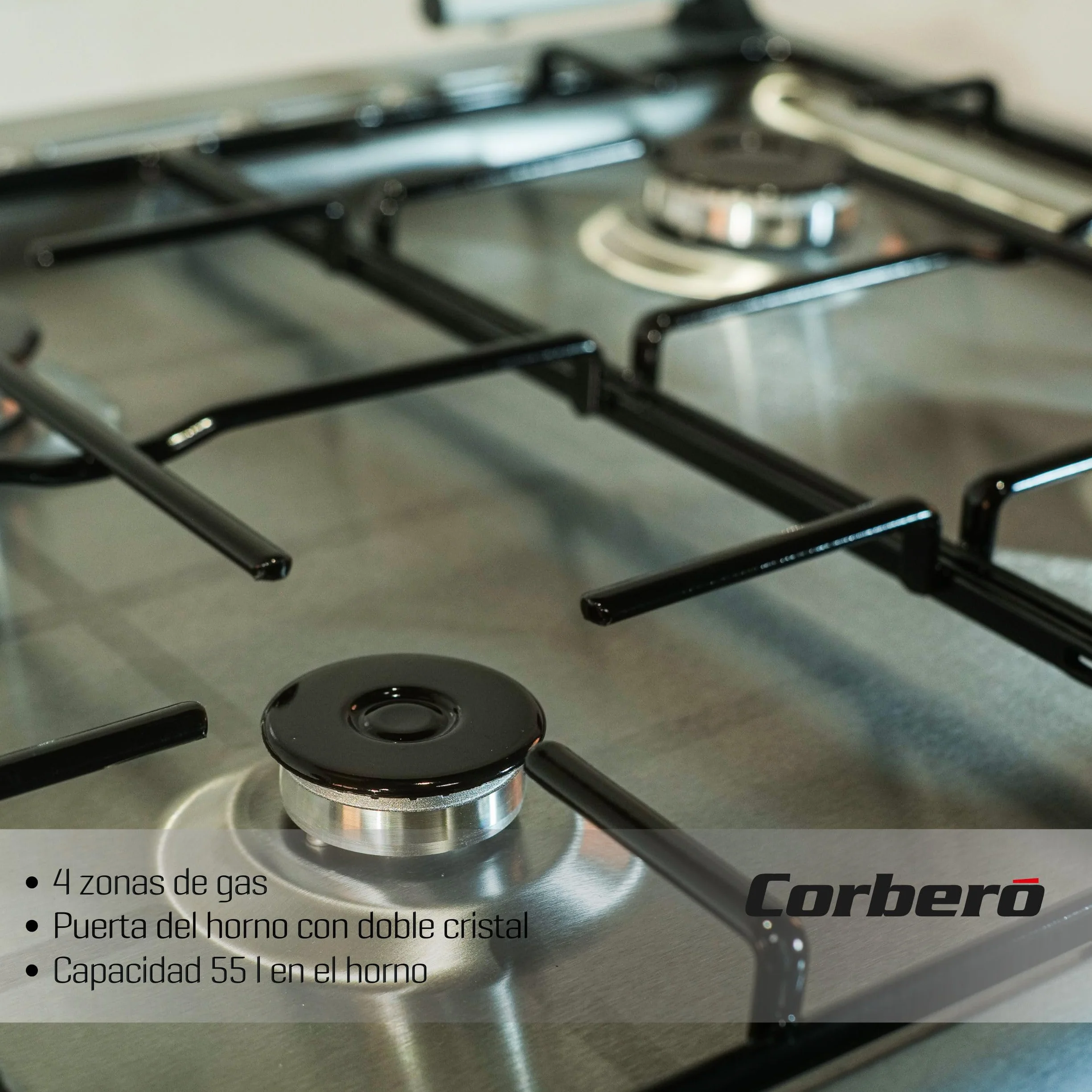 Corbero CCSF60420BX Cocinas Excellence 60 cm 83 x 60 x 61 55L Gas Butano Inox 4 Fuegos