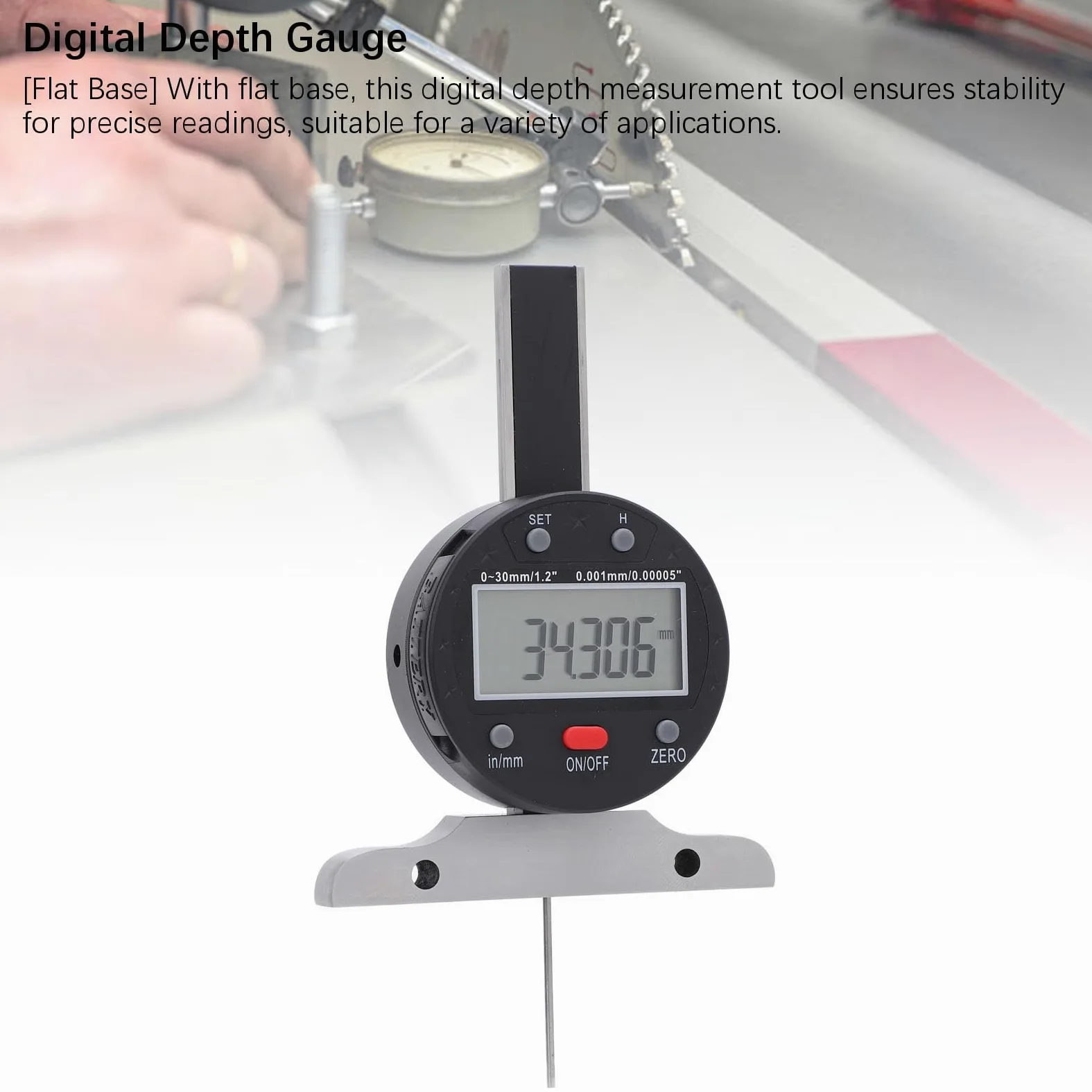 Alomejor Medidor de Profundidad Digital, Herramienta de Medición Electrónica de Alta Precisión para Carpintería y Metalurgia, Rango de 0-30 Mm, Acero de Aleación