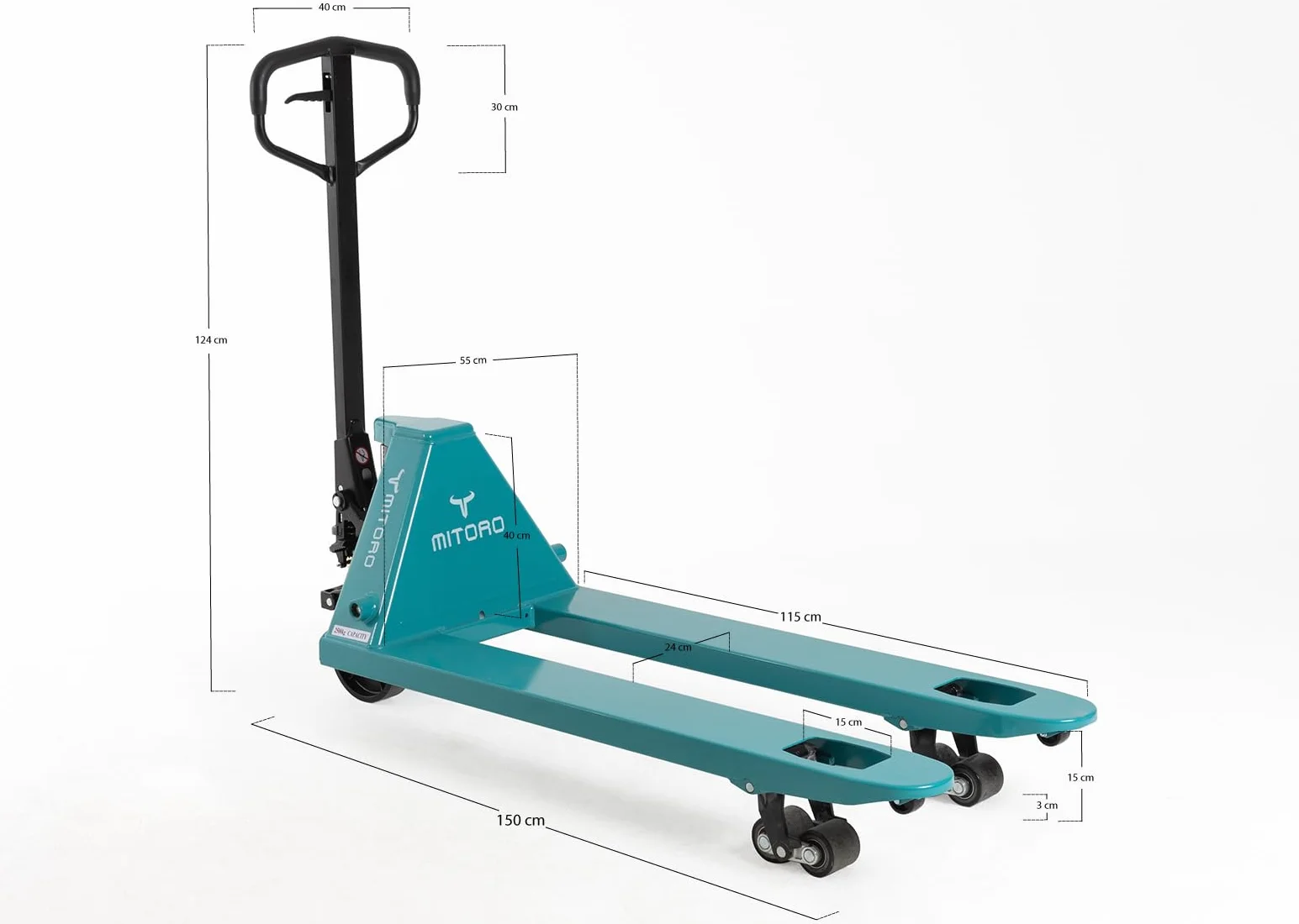 Transpaleta Manual Industrial MiToro - 2500kg - Horquillas 550x1150mm – Elevación 75-190mm - Ruedas Poliuretano PU - Bomba Hidráulica Profesional – Mango en Caucho – Almacén Logística