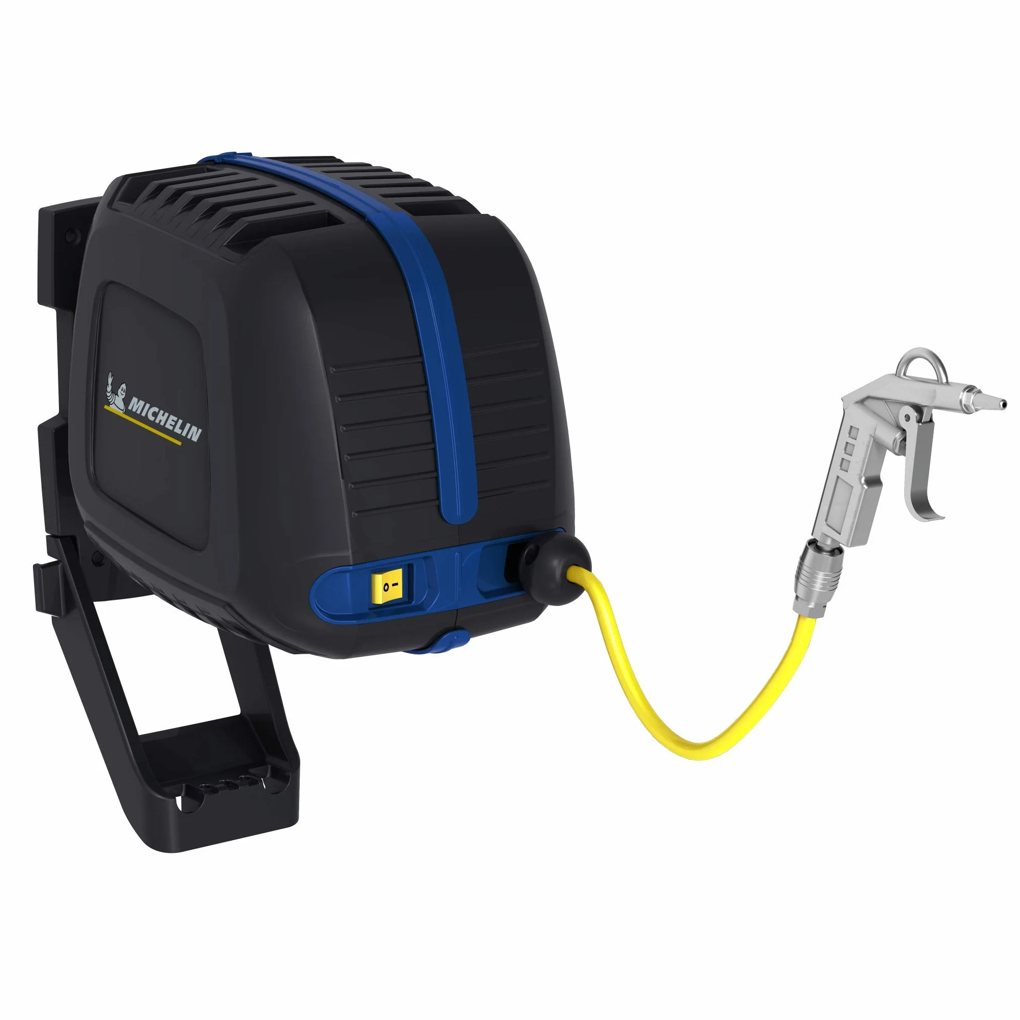 MICHELIN - Compresor de aire mural MBL GO con enrollador de manguera - Manguera de 10 metros - Soplador incluido - Sin tanque - Sin aceite - Motor de 1,5 CV - Presión máxima 8 bar