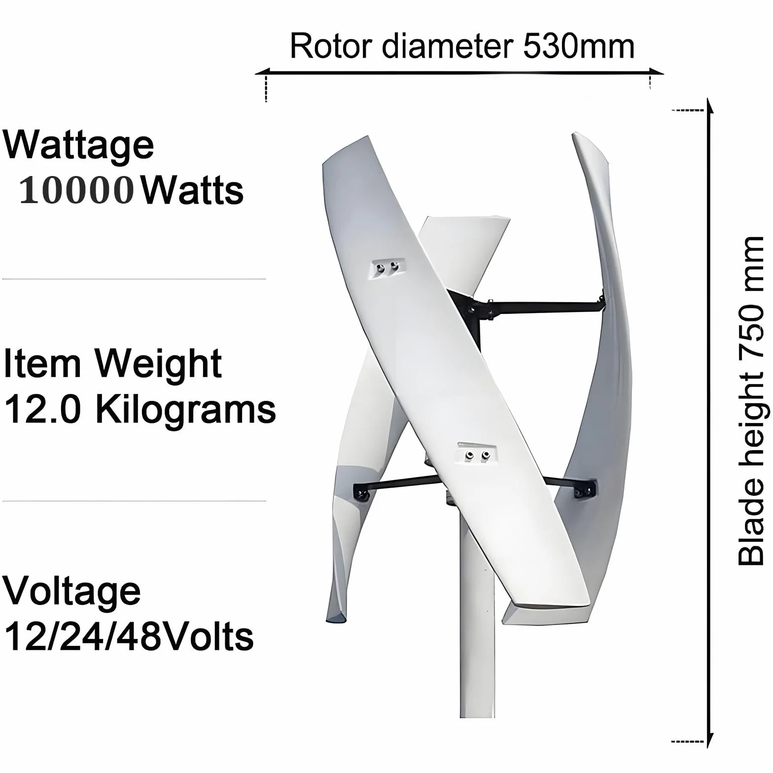 Generador de turbina eólica Vertical de 10000 W/12000 W, 12 V, 24 V y 48 V, con 3 Palas, generador de CC para viviendas, chalets y Sistemas híbridos solares y eólicos. 10000W-48V