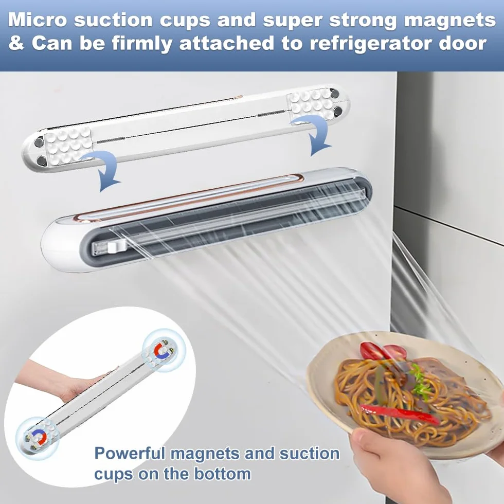 LPAMABA Dispensador de Film y Papel Aluminio, Dispensador de Película Plástica Magnético, Cortador Film Transparente y Aluminio, Organizador de Papel de Aluminio y Film 30cm de Ancho para Cocina