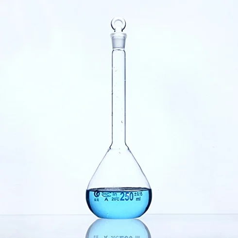 Botella de cristal borosilicato volumétrica con tapón 200 ml