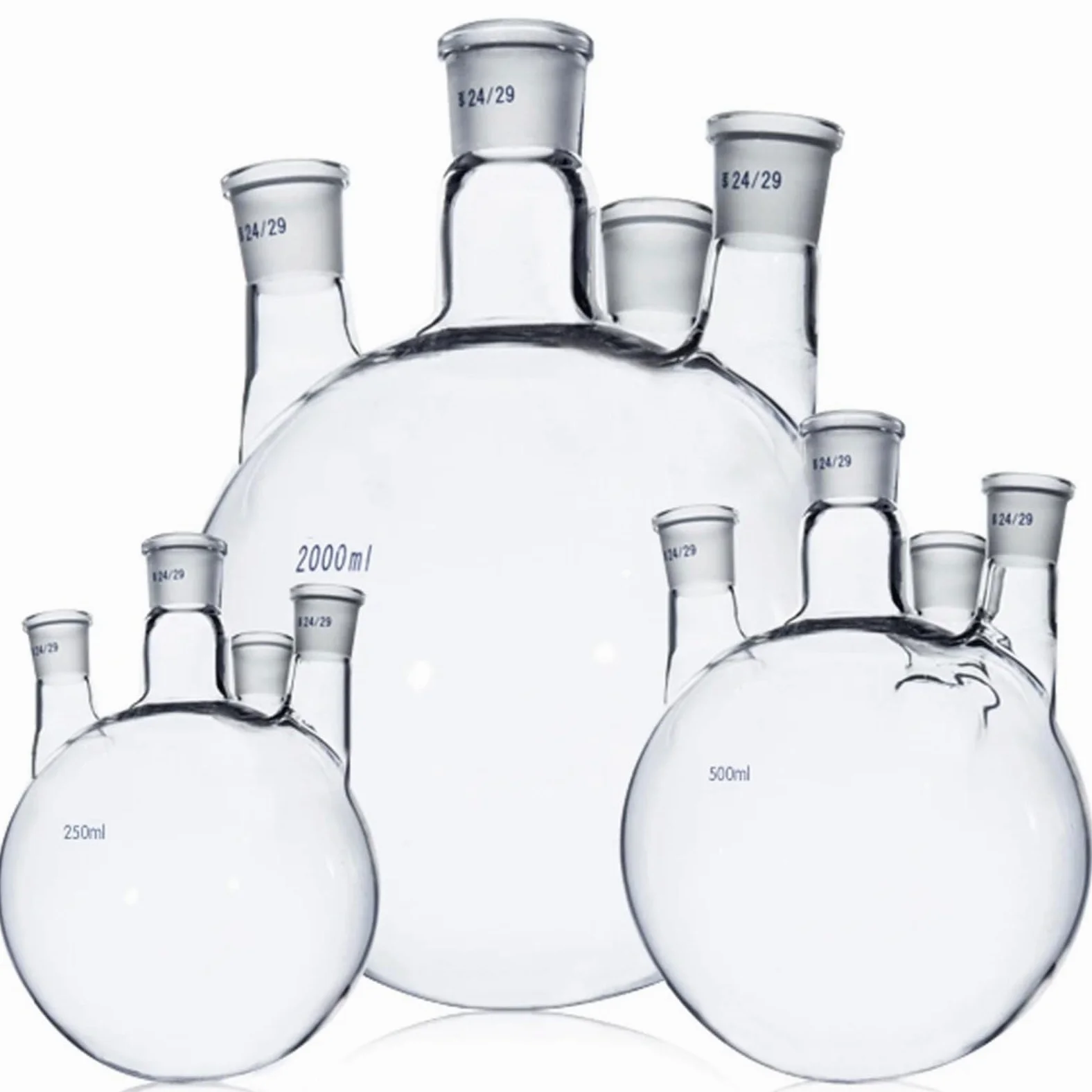 Matraz de vidrio para laboratorio, Matraz de reacción de vidrio de 4 cuellos for laboratorio, varios tamaños(1000ml 24 24 24 14)
