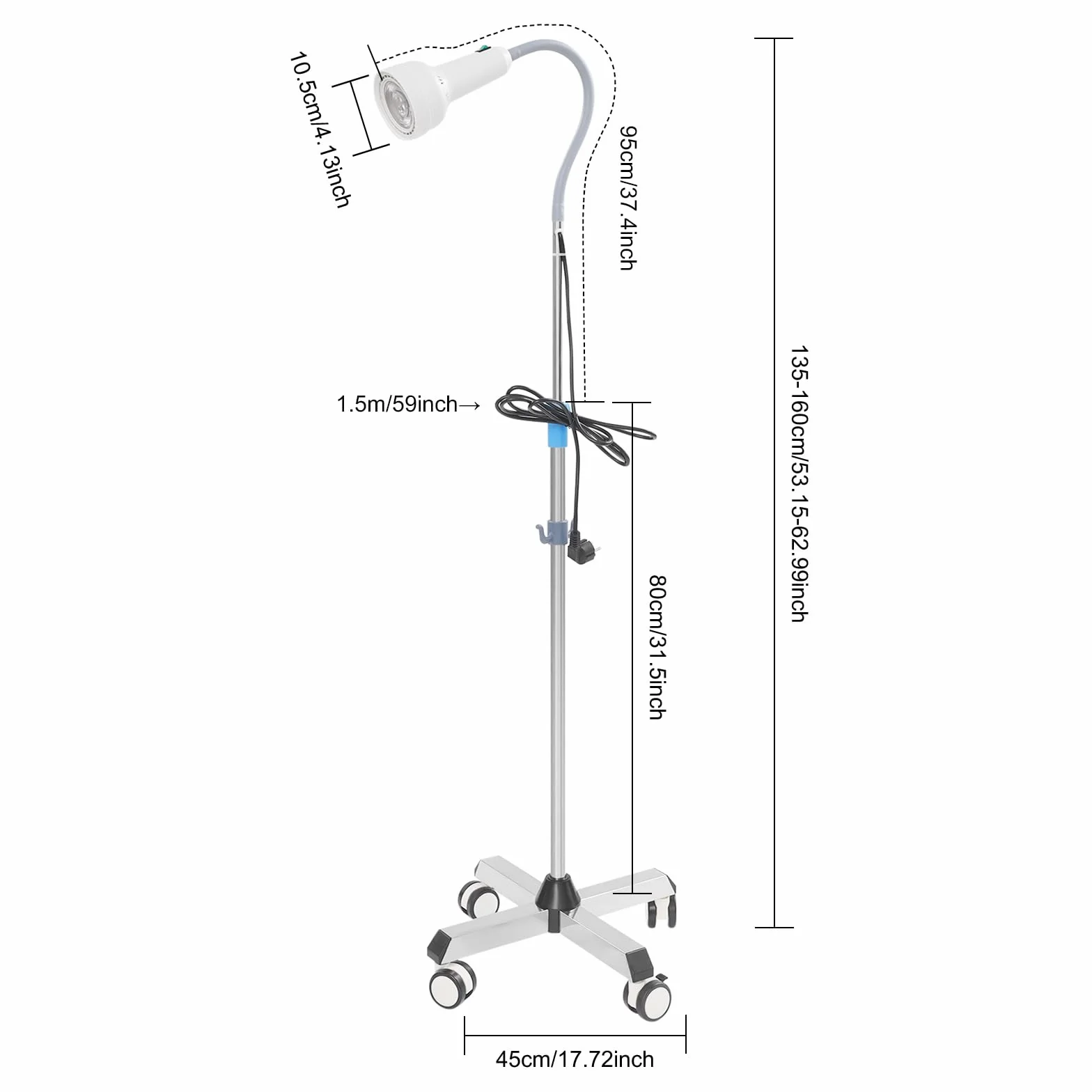 Lámpara de examen de altura ajustable, 30 W, LED, examen médico quirúrgico, lámpara giratoria de 360°, para ginecología, ambulancia, estomatología, hno