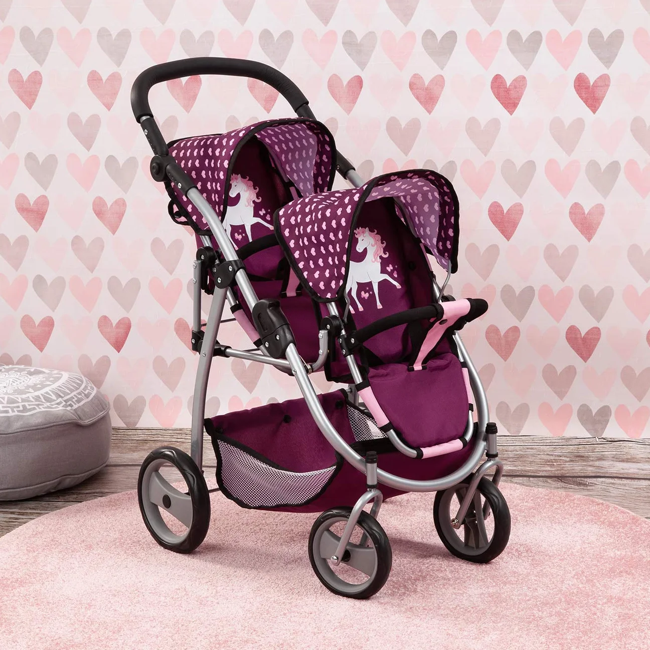 Bayer Design Carrito Doble para muñecas Rosa Ciruela Pink Purple
