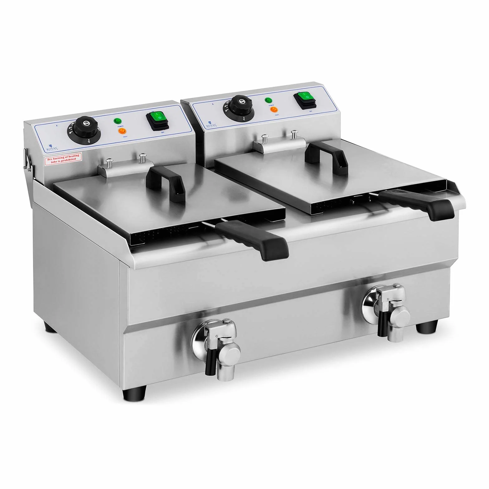 Royal Catering Freidora Eléctrica Doble Para Hostelería 2 x 10 Litros 230 V RCEF 10DB (2 x 3.000 W, Grifos De Vaciado, Temperatura: 50-200 °C)