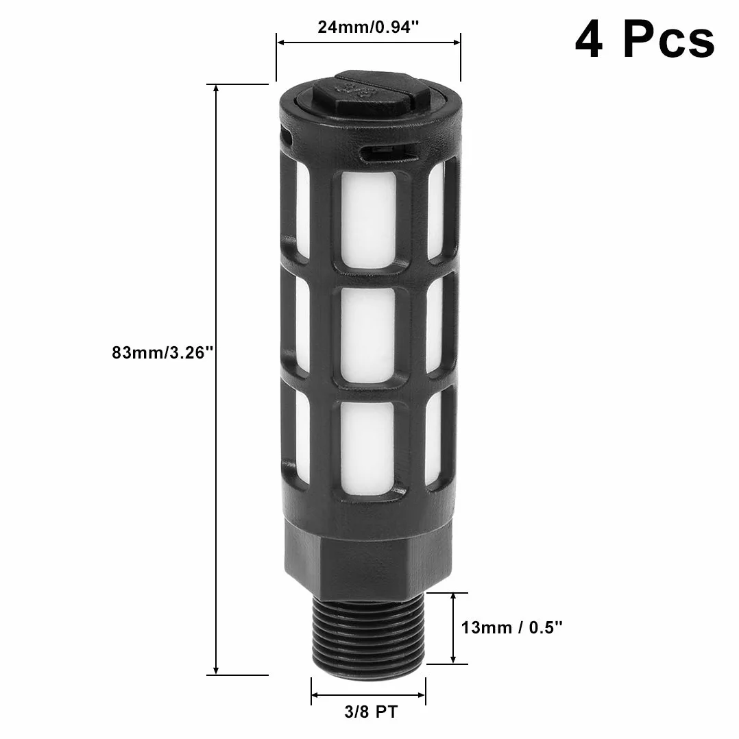 Sourcingmap Silenciador neumático 3/8 PT negro 4 unidades