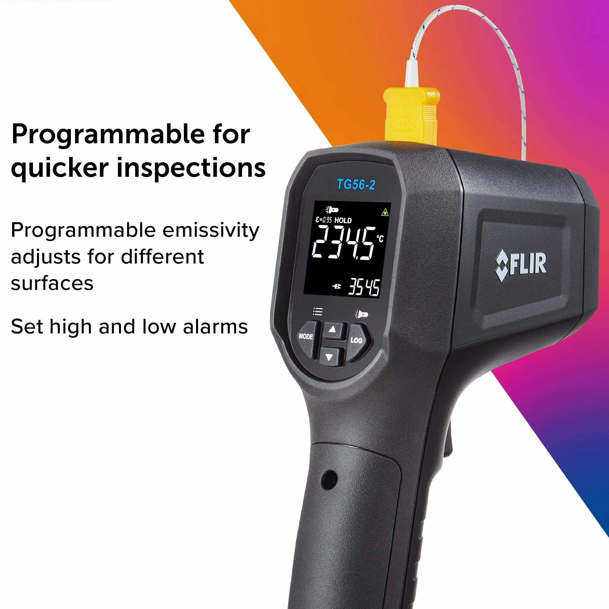 Termómetro de punto infrarrojo FLIR TG56-2 con pantalla digital: para mediciones de temperatura sin contacto de hasta 2372 grados F