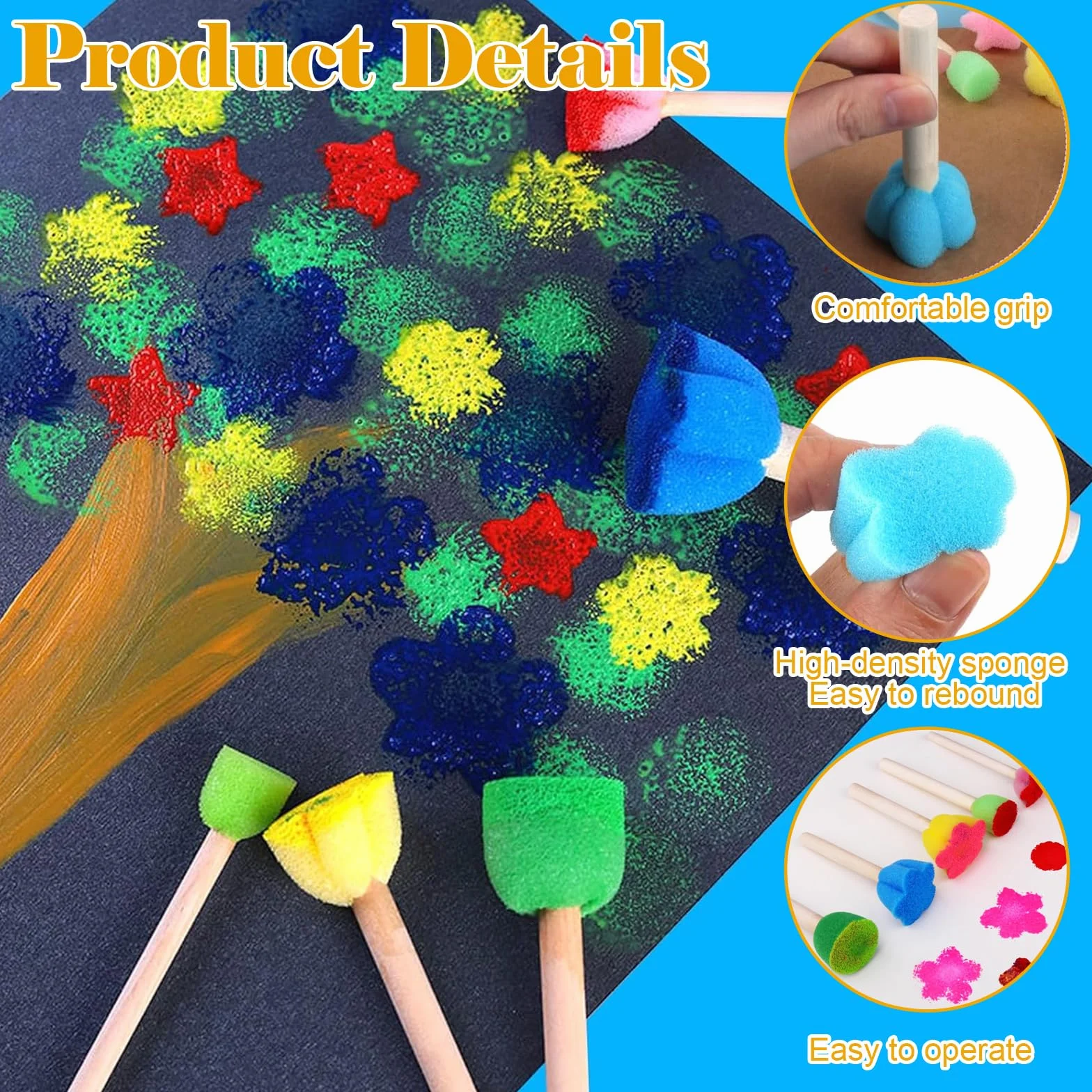 Set de Pinceles para Niños 31 Piezas, Herramientas de Pintura con Esponjas y Sellos