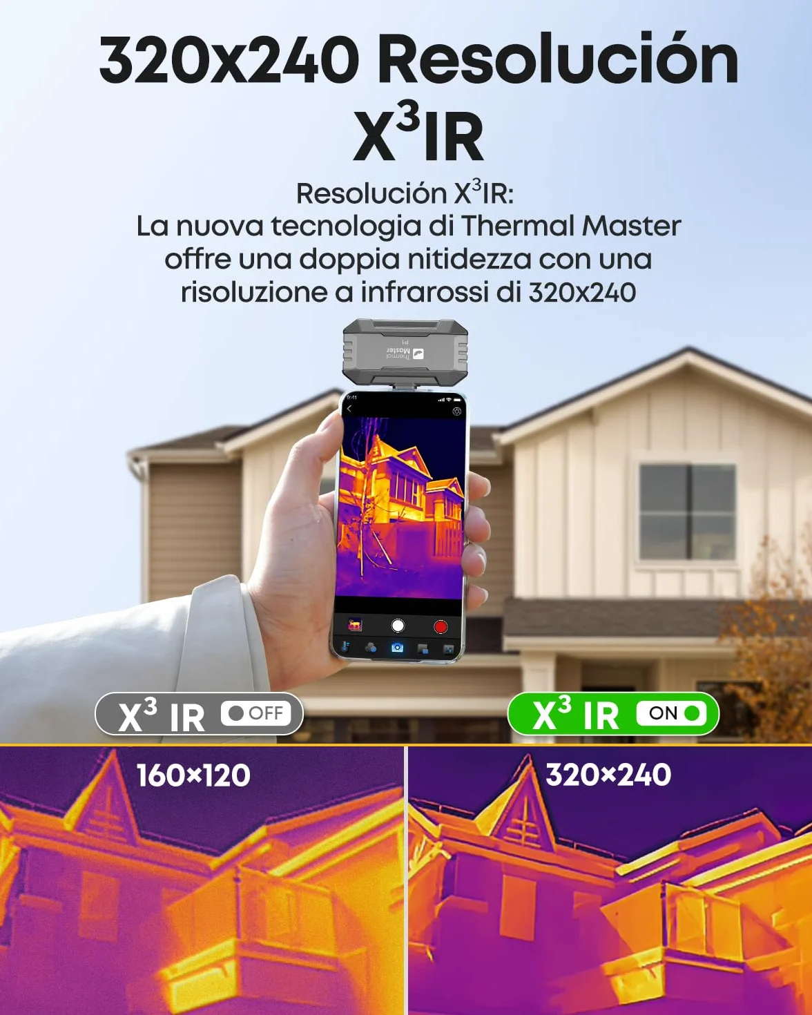 Cámara térmica Thermal Master P1 para iPhone 15/16 y Android, cámara infrarroja térmica con resolución IR X³ 320x240, -20℃-600℃, inspección del hogar, zoom 15x