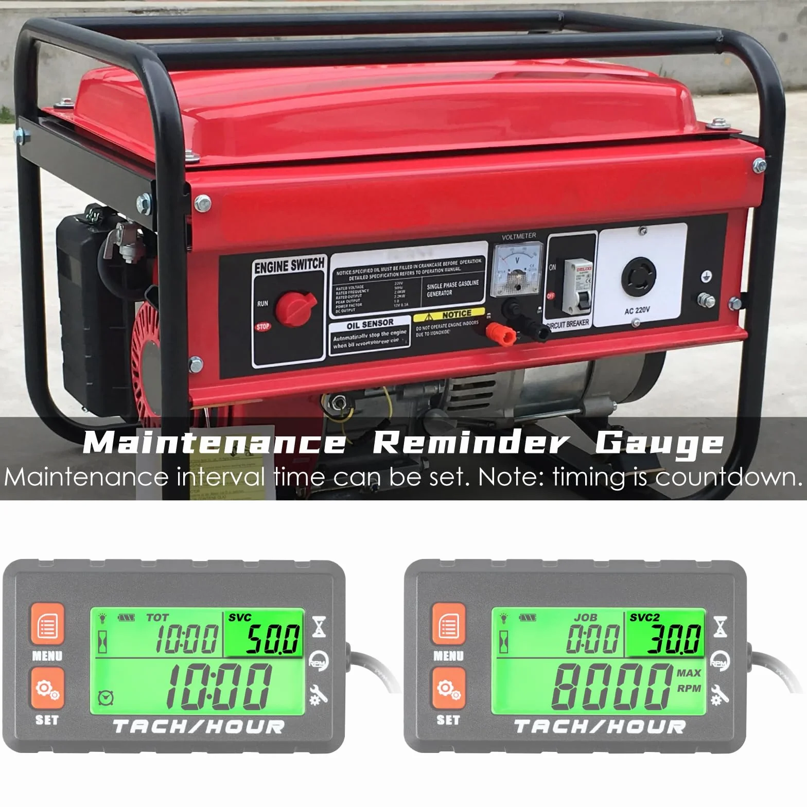 Tacómetro digital contador de horas impermeable con pinza de cocodrilo y batería reemplazable