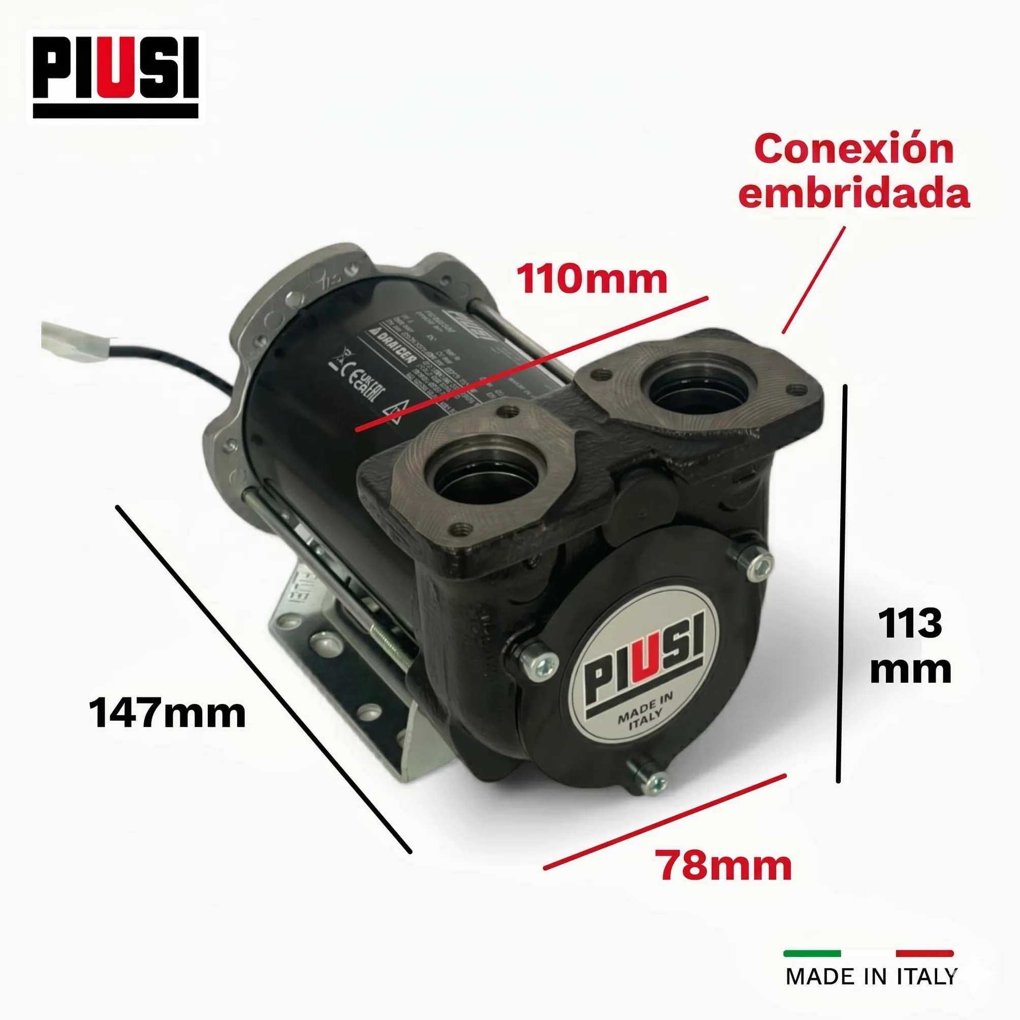 PIUSI Bomba simple para trasvase de gasóleo autocebante a paleta de 12 V, caudal 50 litros/minuto con casquillo con brida | BP3000 F00342000