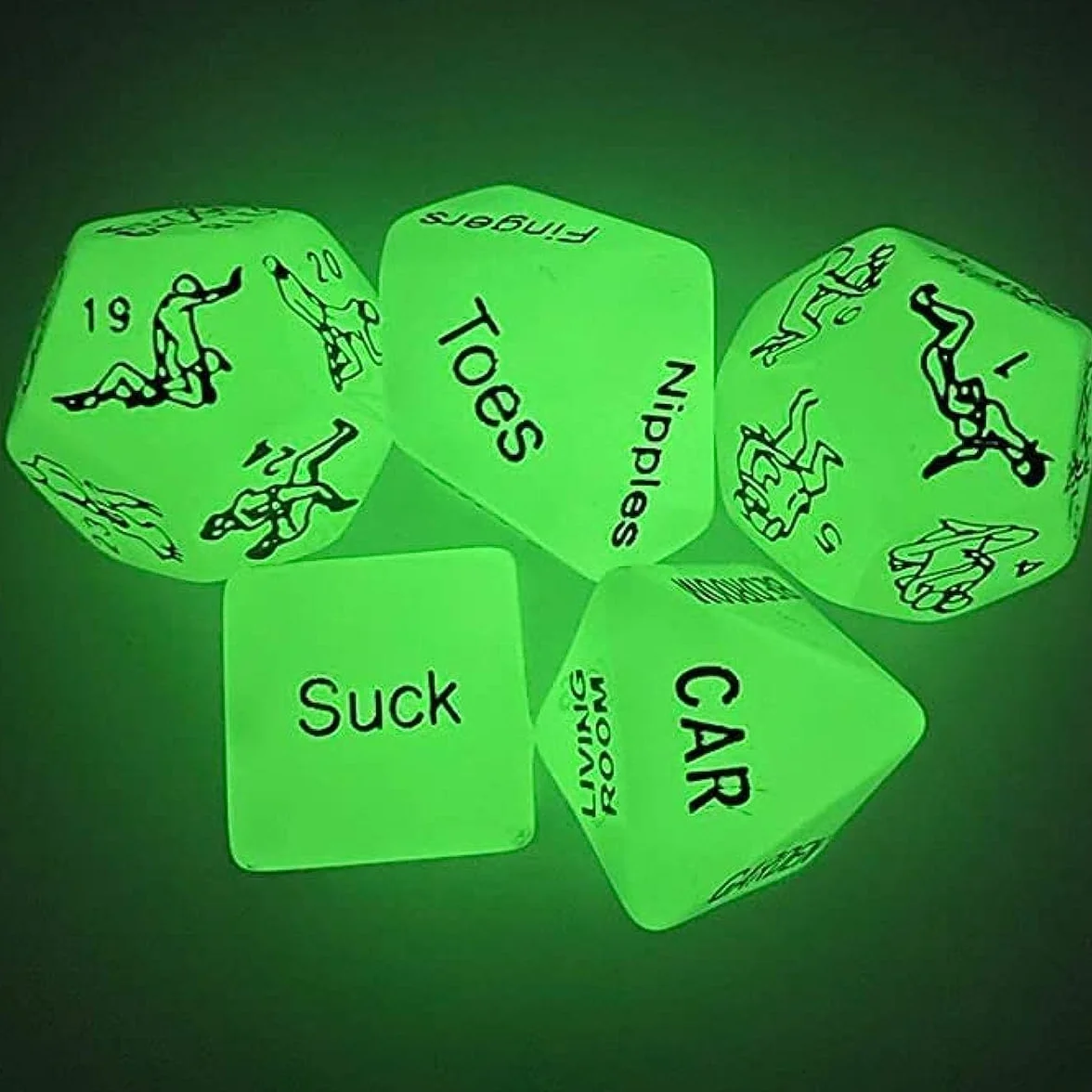 5 Dados Verdes Que Brillan En La Oscuridad, Juego Divertido, Regalo