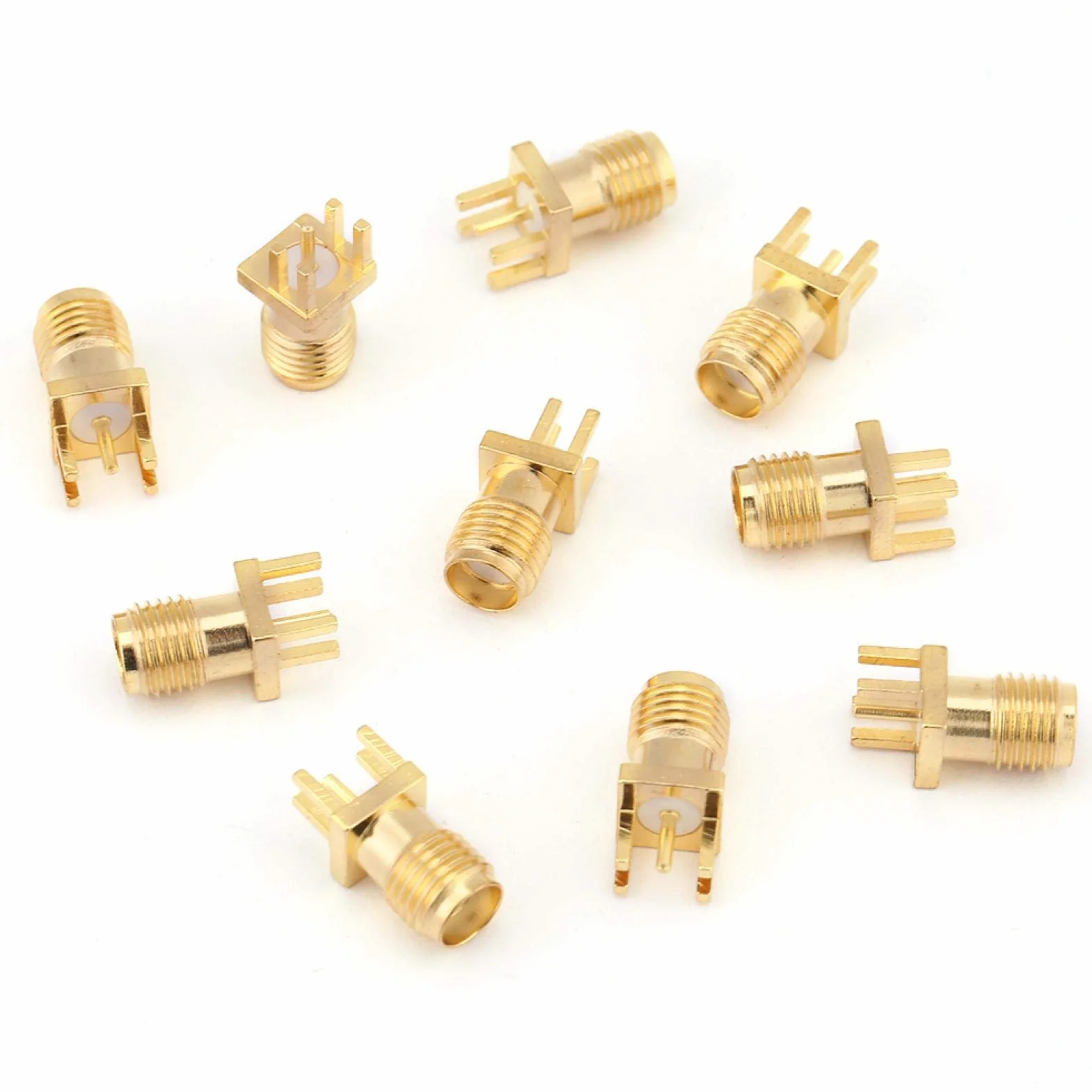Yosoo SMA Connector, Conector de Enchufe SMA de latón de 10 Piezas, Conectores Hembra SMA PCB de Montaje en Conectores RF de 50 ohmios para módulos inalámbricos