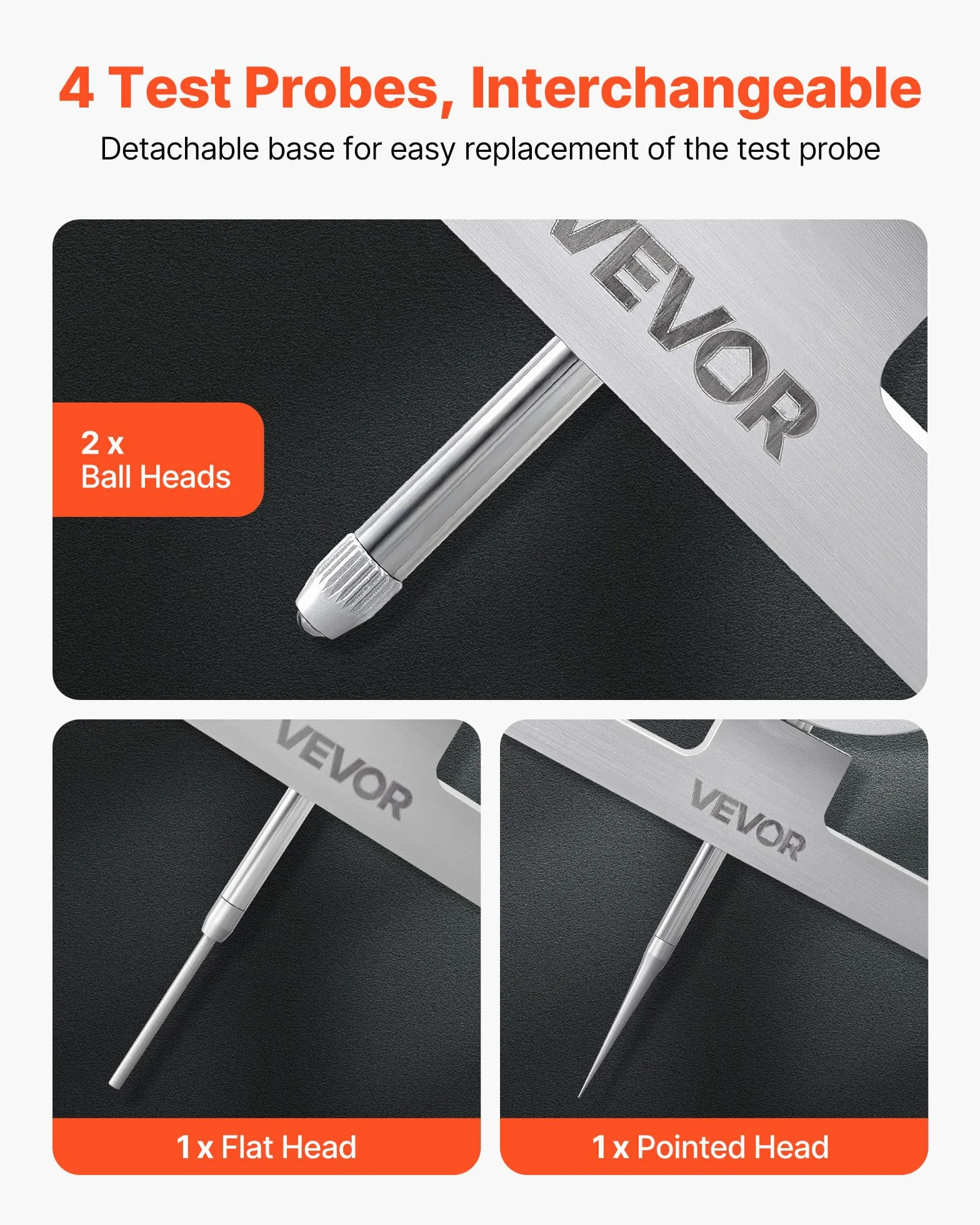 VEVOR Medidor de Profundidad de Alta Precisión, Rango de Medición de 0 a 558,8 mm, Resolución de 0,01 mm, Kit de Indicador Digital con 6 Varillas 4 Yunques, Herramienta para Ranuras Escalones Agujeros