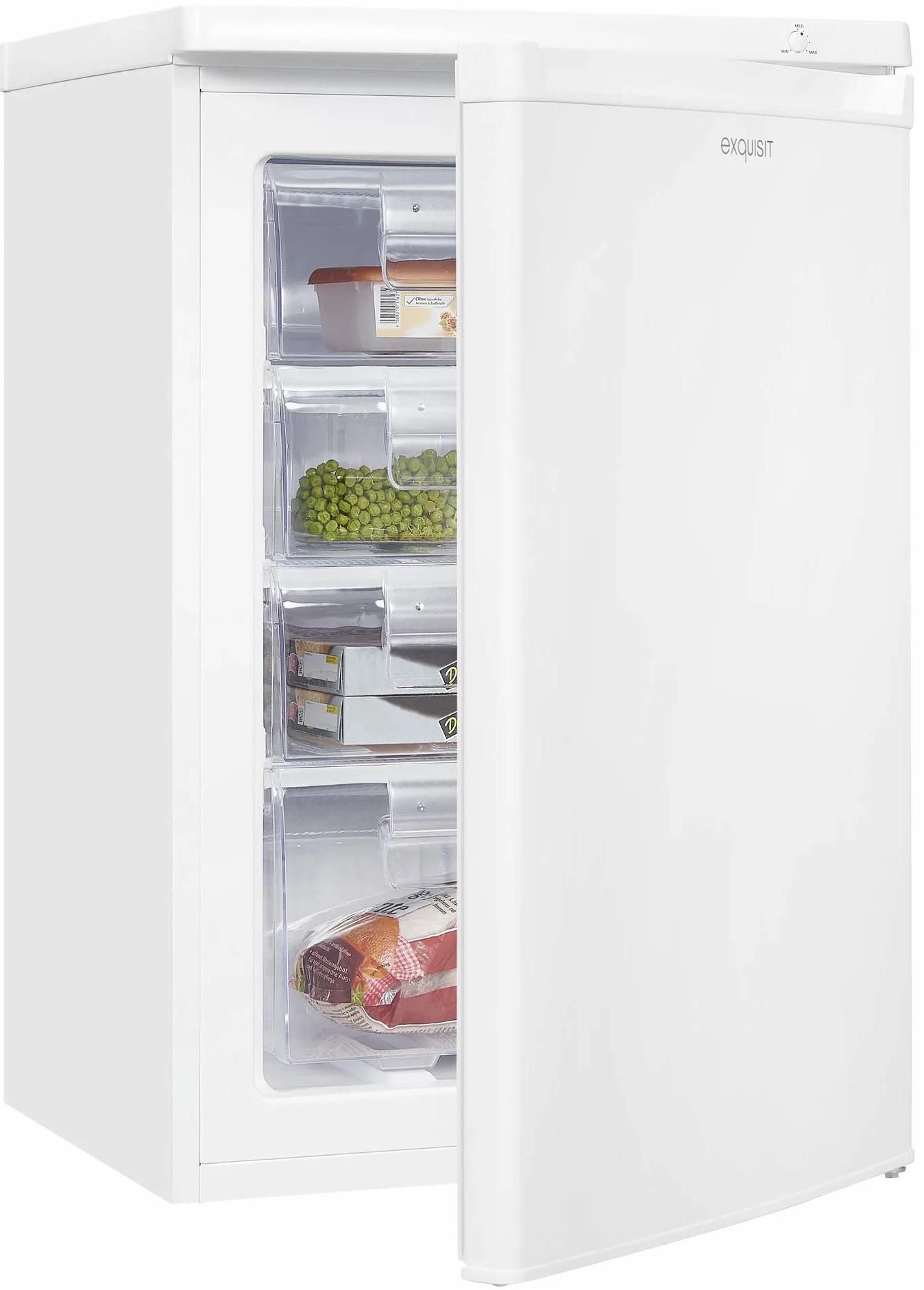 Exquisit Congelador Vertical 91L Blanco Clase E 4 Cajones Puerta Reversible Control Temperatura