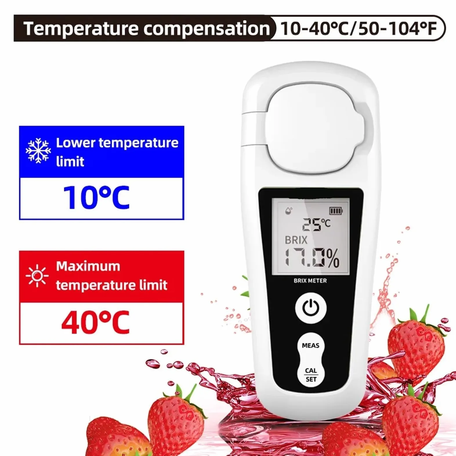 Refractómetro digital Brix Rango 0-55% Precisión ±0,2% Mide contenido de azúcar en miel Vino Cerveza Líquidos