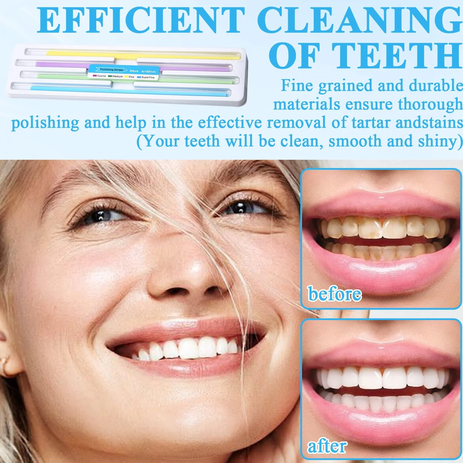Papel de Lija Dental 4×150 mm 60 Piezas Tiras de Pulido Portátil Eliminación de Sarro Multicolor