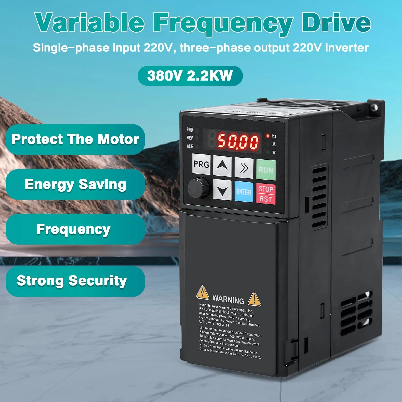 DEWIN Variador de Frecuencia Trifasico 380V, 2.2kW 380V Entrada Trifásica Salida Trifásica, Variador Velocidad Variador de Frecuencia VFD Inversor(Modelo de fábrica:MS500-4T-2.2G)