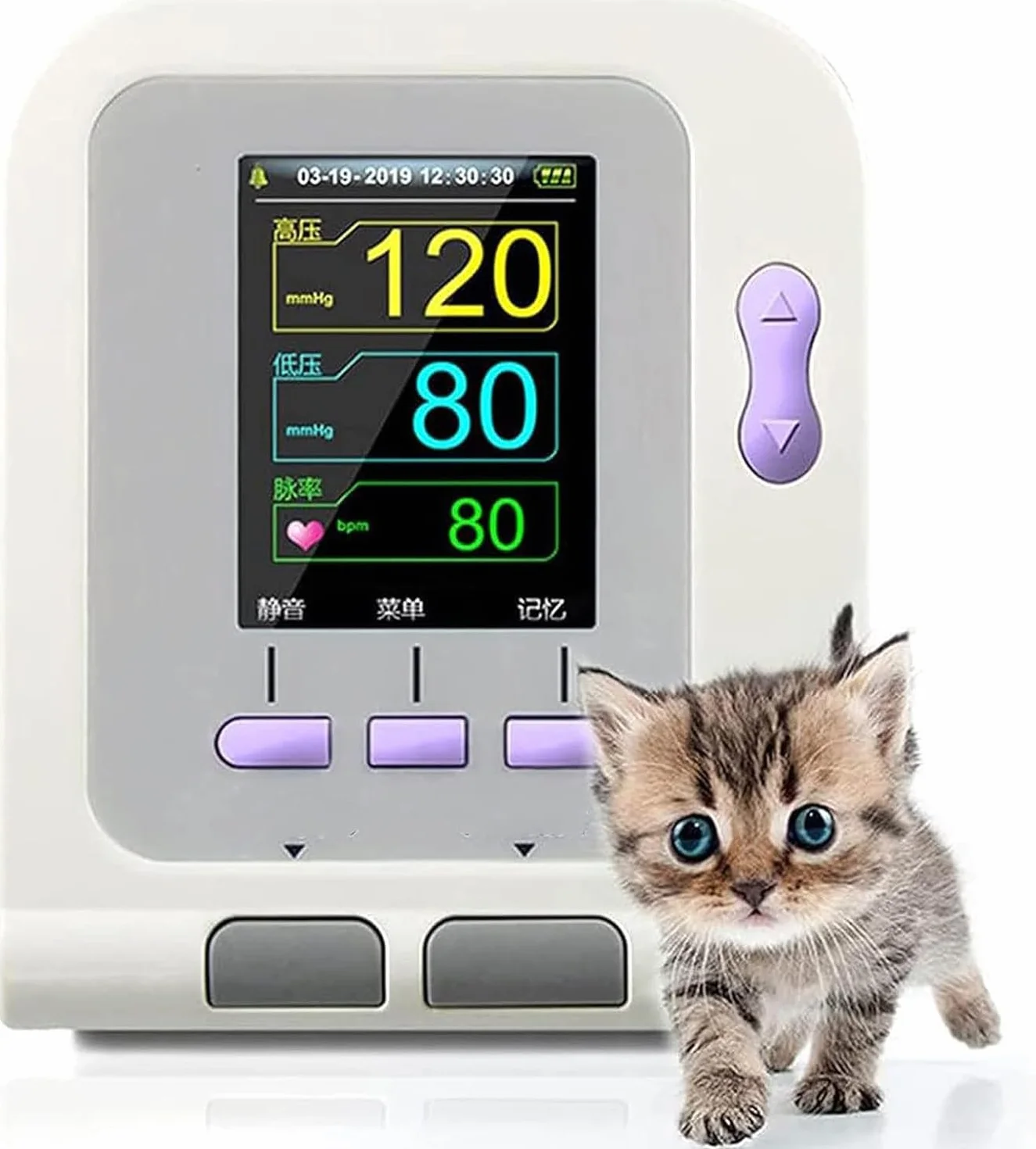 Ensiómetro Veterinario, Monitor de Presión Arterial Veterinario Digital, Esfigmomanom Electrónico de Medición Automática con 3 Puños, Equipo Veterinario de Escritorio para Perros / Gatos / Mascotas Cu