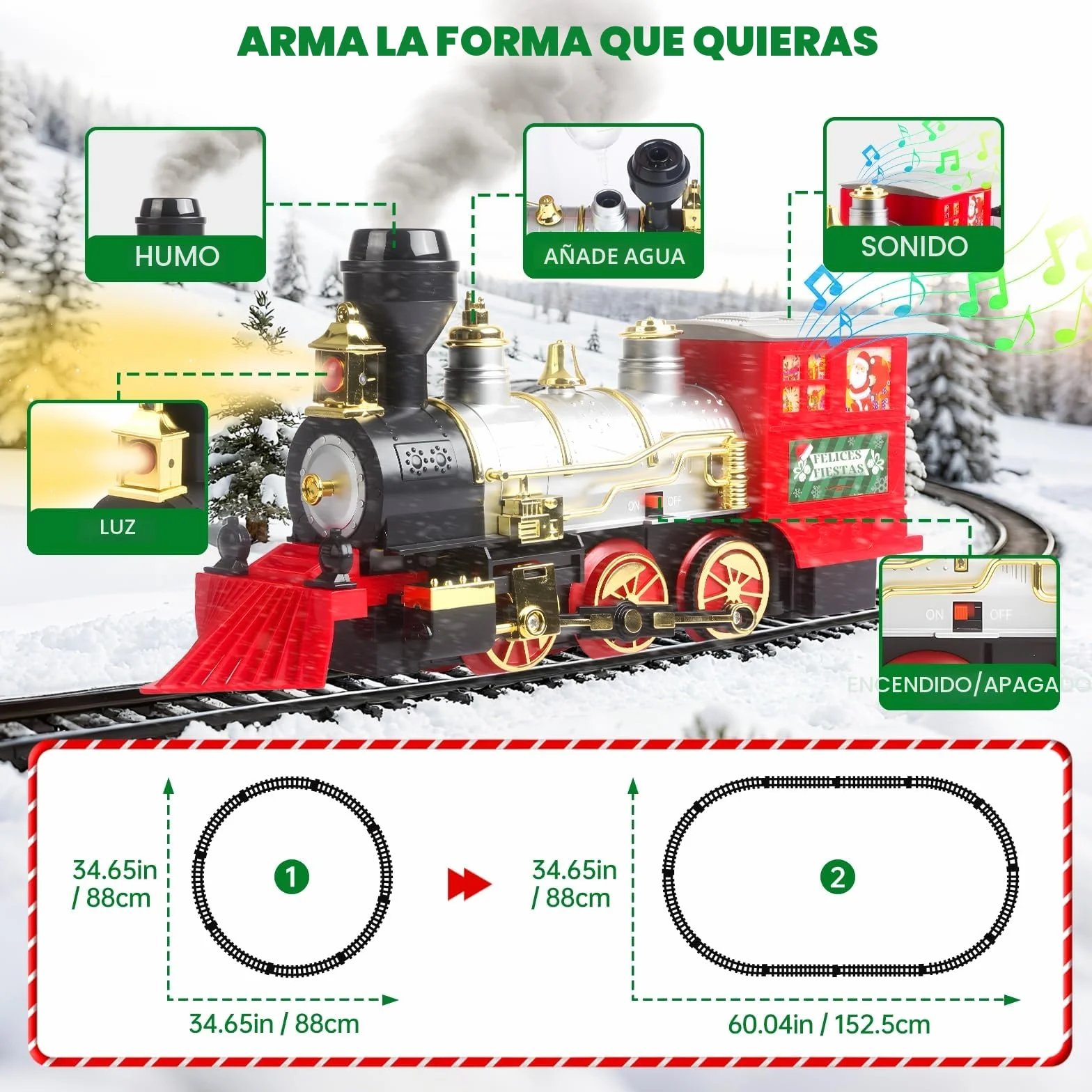 Tren Eléctrico para Niños con Humo, Luces y Sonidos - Juguete de Tren de Vapor 3-7 Años