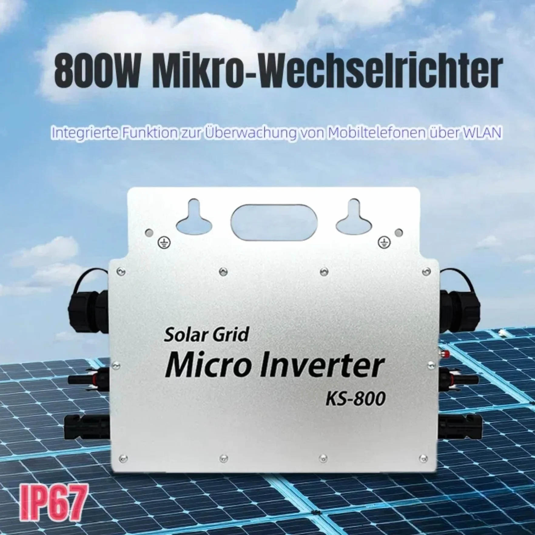 Micro inversor 800W con Pantalla de monitorización de Datos AC IP67 con WLAN App para 2 módulos solares para Balcony Power Station, Inversor Balcony Power Station 190-270V AC