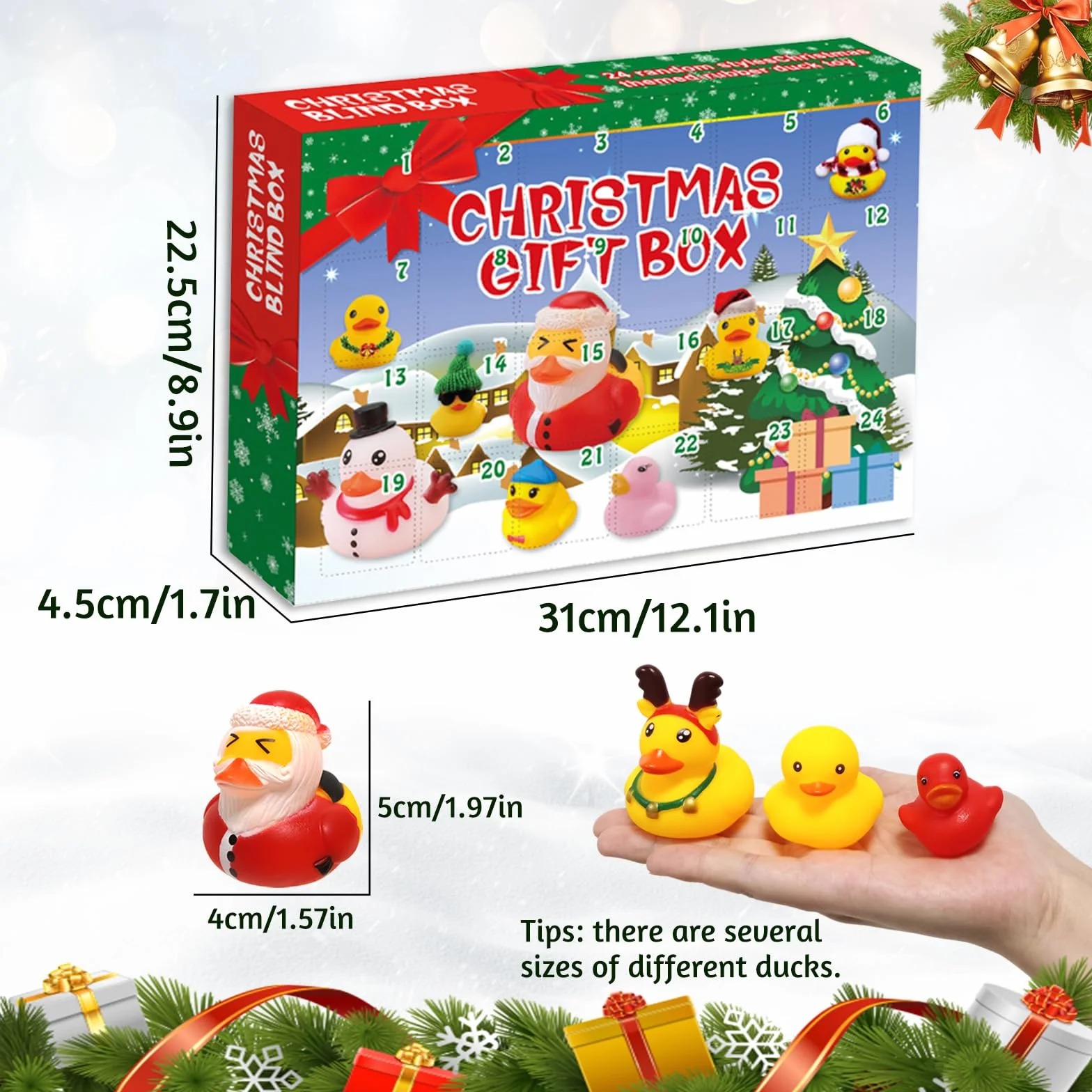 Calendario de Adviento Patos Navideños con Patitos de Goma Juguetes de Baño para Niños
