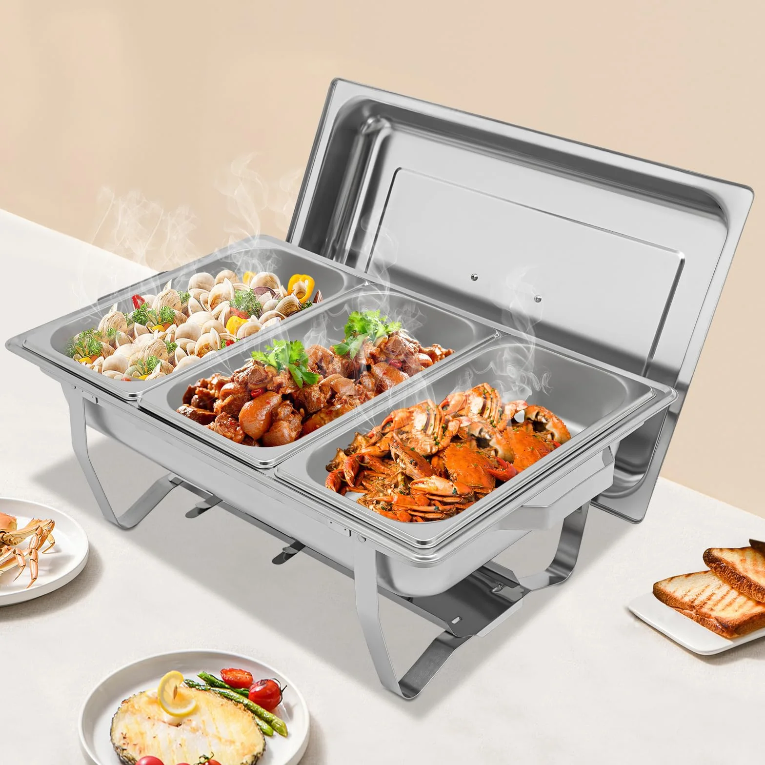 MINRS Chafing Dish 5L 1/3 GN Calentador de Alimentos para Catering Buffet Bodas