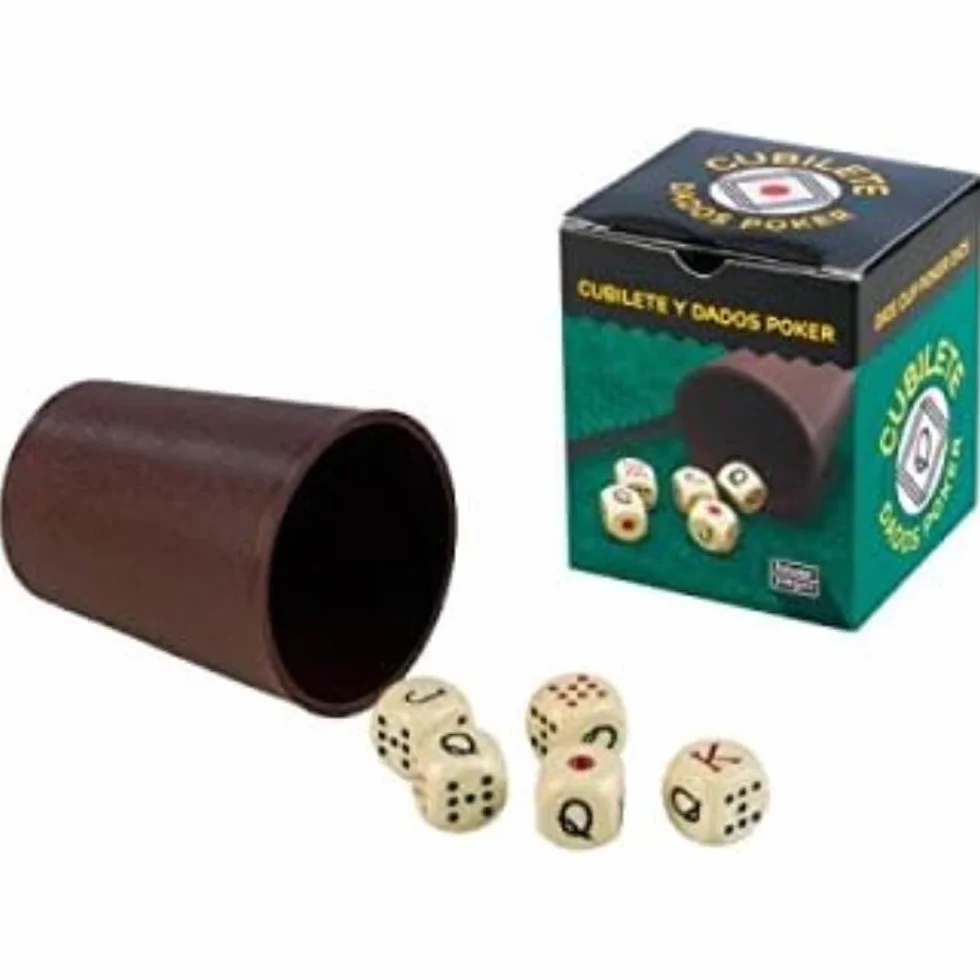 Falomir Set de Cubilete de Plástico Multicolor con 5 Dados, Juego para 2+ Jugadores
