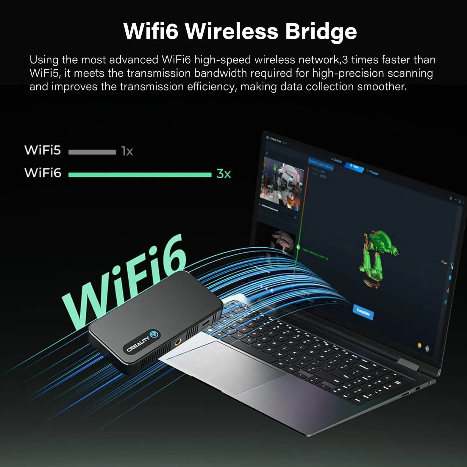 Creality CR-Scan Ferret Pro - Escáner 3D para impresora 3D, escaneo manual de modelo 3D, pista antivibración, escaneo Wifi6, precisión de 0,1 mm, 24 bits a todo color para teléfono Android iOS, PC