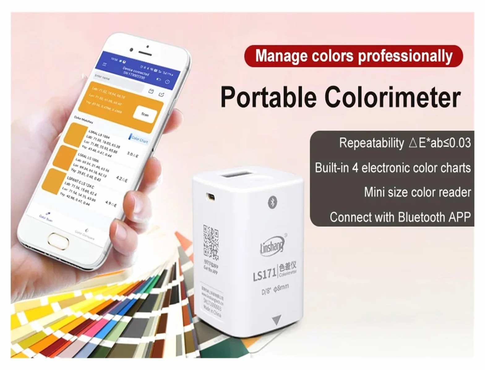 Colorímetro Digital LS171 D/8 NCS RAL Pantone Bluetooth para Plástico