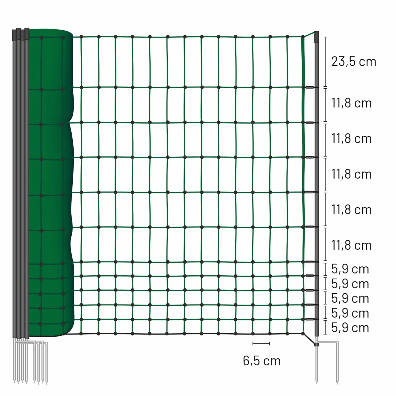 VOSS.farming Red para gallinas “farmNET”, Rollo de 50m de Longitud y 112cm de Altura, 16 Postes con Punta Doble y Kit de reparación, Verde, no electrificable