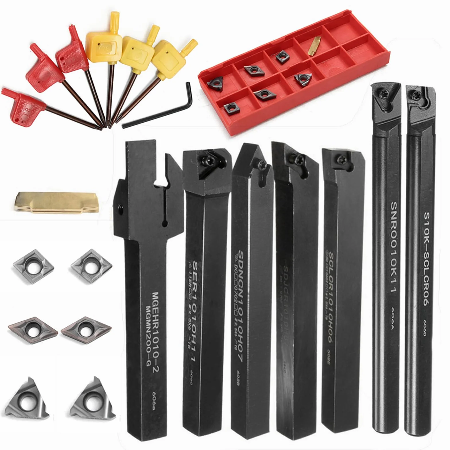Maizoon Portaherramientas CNC CLCR Juego de 7 barras de mandrinar 10 mm + insertos carburo + llaves DZ17