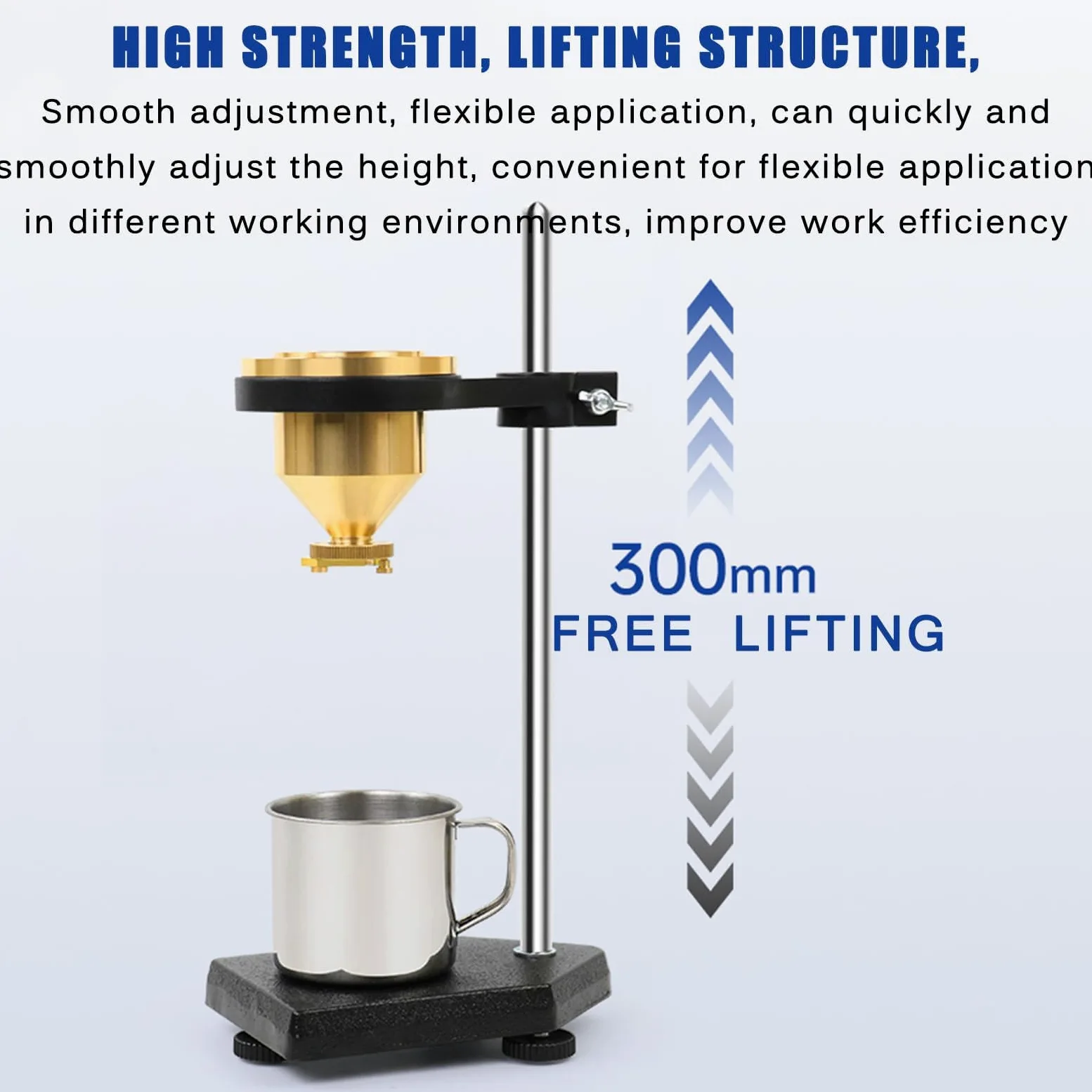 Viscosímetro Flow Cup con soporte ajustable y cronómetro para pruebas precisas de viscosidad en revestimientos, tintas y adhesivos