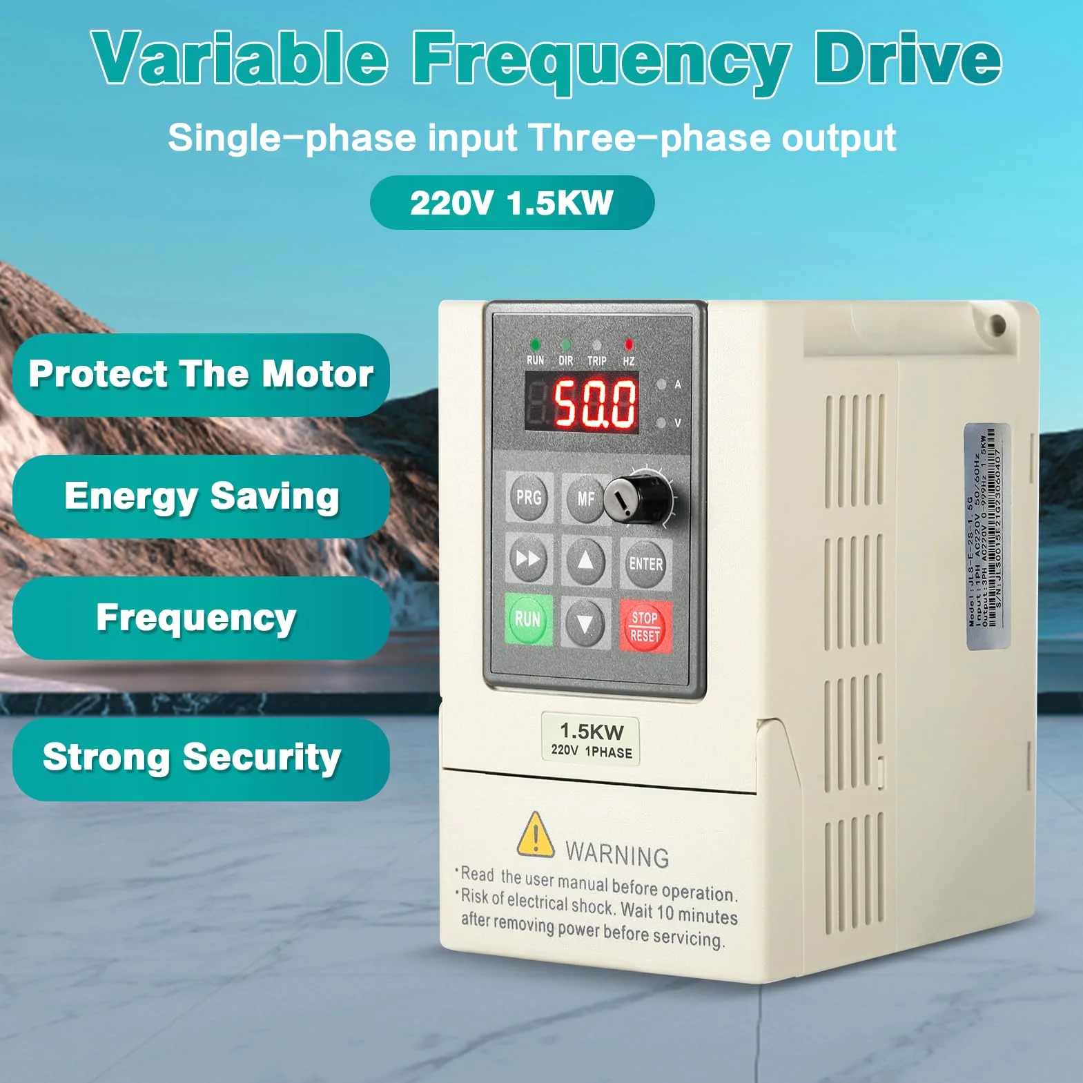 Jadeshay Variador de Frecuencia, 1.5KW 220V VFD Inversor Convertidor de Frecuencia Ajustable Variador de Frecuencia Monofásico a Trifásico para Control de Velocidad del Motor