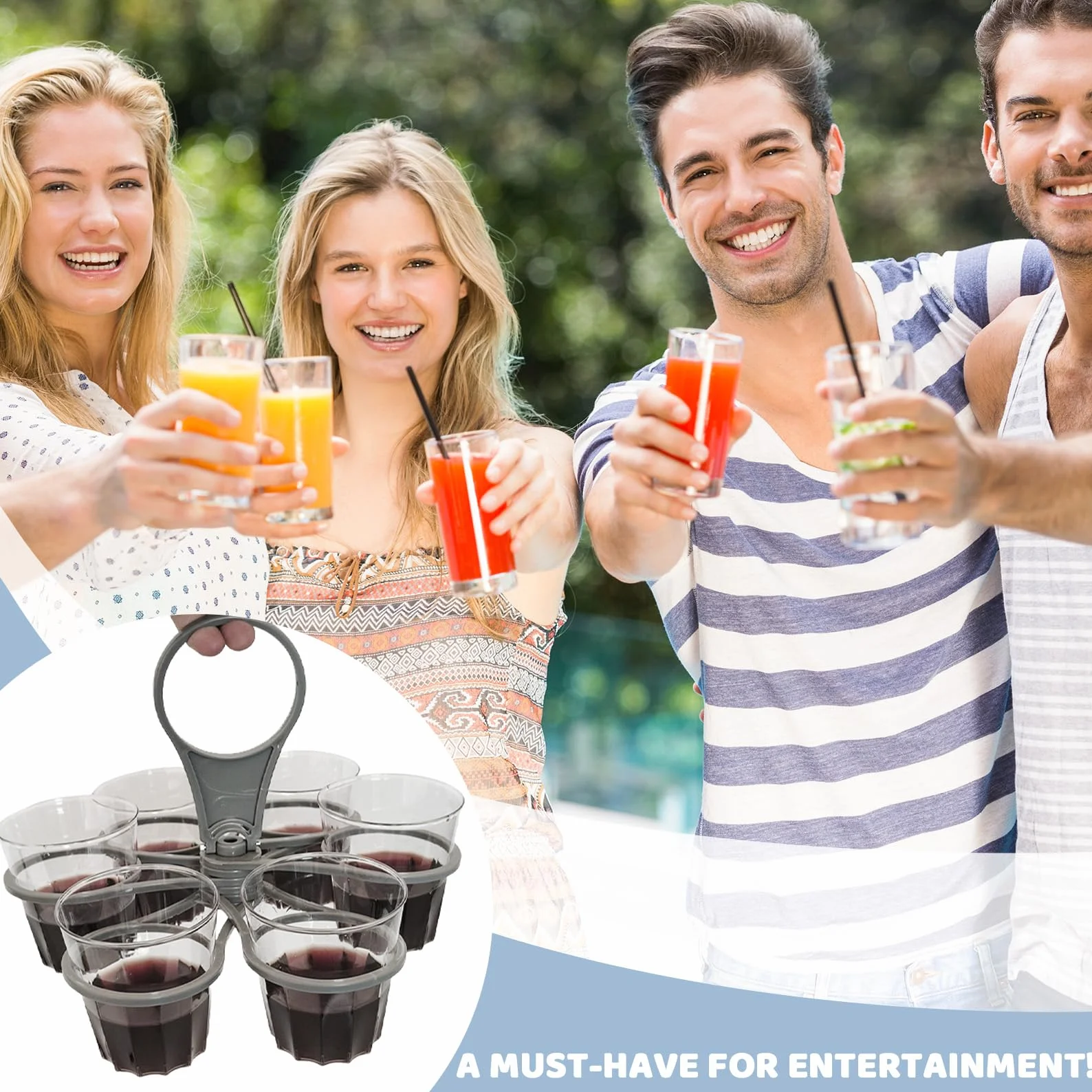 Soporte para vasos de festival, soporte para bebidas, playa, plegable, soporte para bebidas, 6 tazas portátil, plegable, con asa reutilizable, para coche, barco, camping, café, bebidas, etc