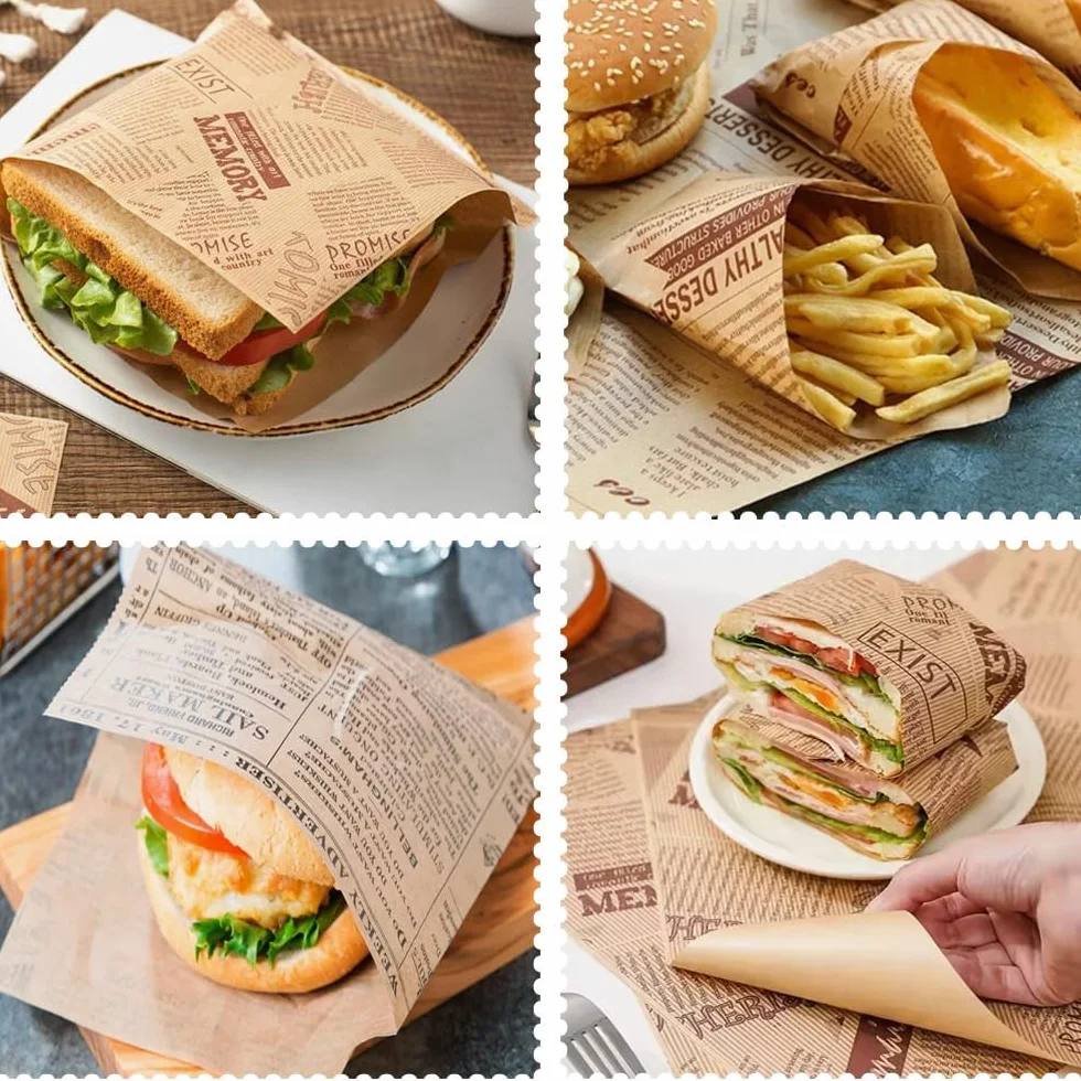 Papel grueso para hamburguesas 50 unidades resistente al aceite y al agua