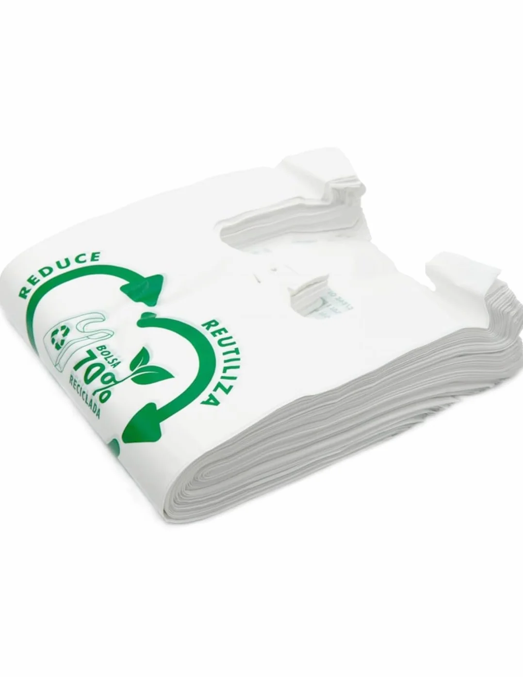 Bolsas de Plástico Camiseta Blanco 70% Reciclado 30x40 cm Galga 200 Pack 100 Unidades Alta Resistencia