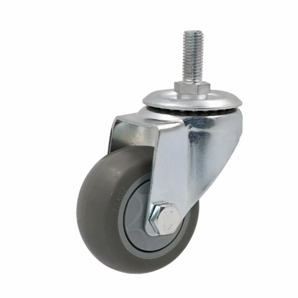 Ruedas giratorias de goma de 3''/4''/5'', rosca M12, resistentes, 300-400 kg, para muebles de hospital, giratorias con freno, silenciosas, de TPR, con doble rodamiento, para sofá cama y banco de traba