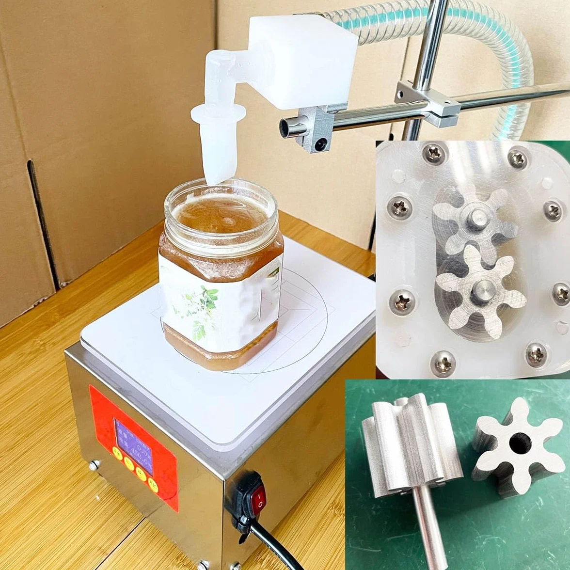 Máquina de llenado de líquidos para botellas Máquina de llenado de miel de pasta comercial Bomba de engranajes Tipo de pesaje Llenador automático de líquido viscoso 3 kg 5 kg Para crema cosmética de p