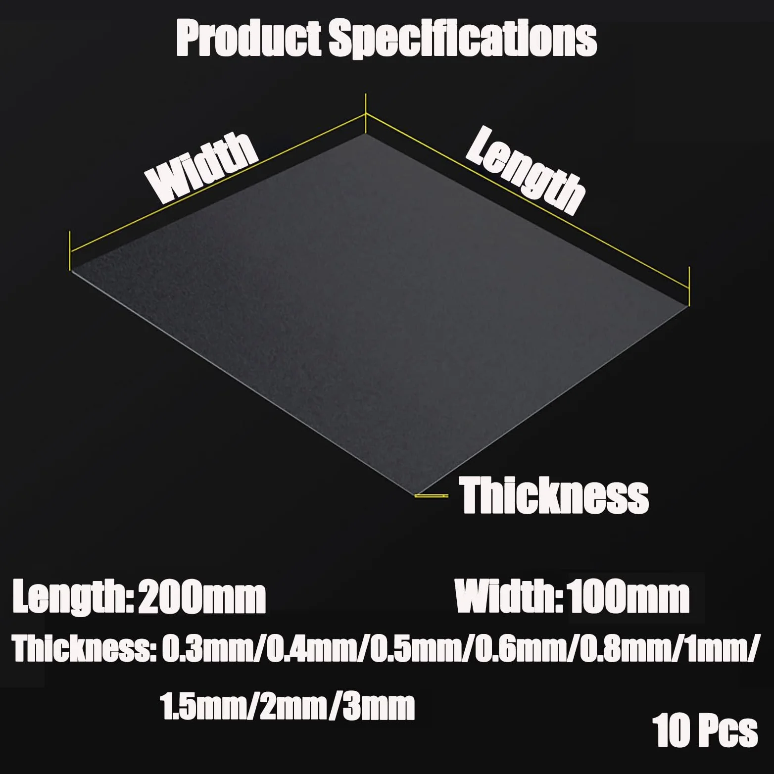 Hoja de plástico PP esmerilado de 200x100 mm - Panel de polipropileno mate semitransparente for manualidades, patrones de costura y señalización(Thick:3mm)