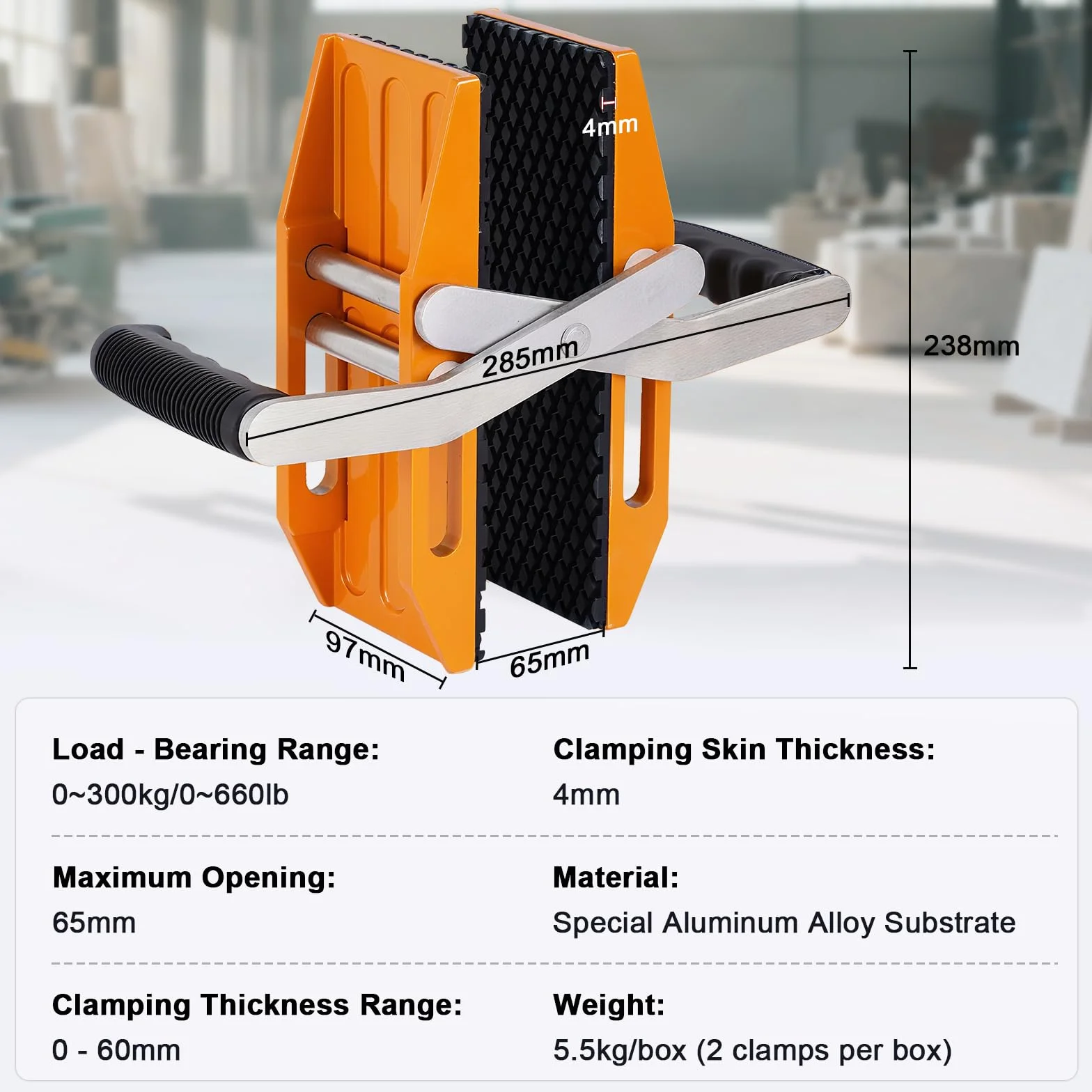 BAOSHISHAN Abrazadera de piedra de doble mano 300 kg capacidad de carga 0-46 mm espesor de abrazadera para vidrio móvil cuarzo losas mármol madera contrachapada