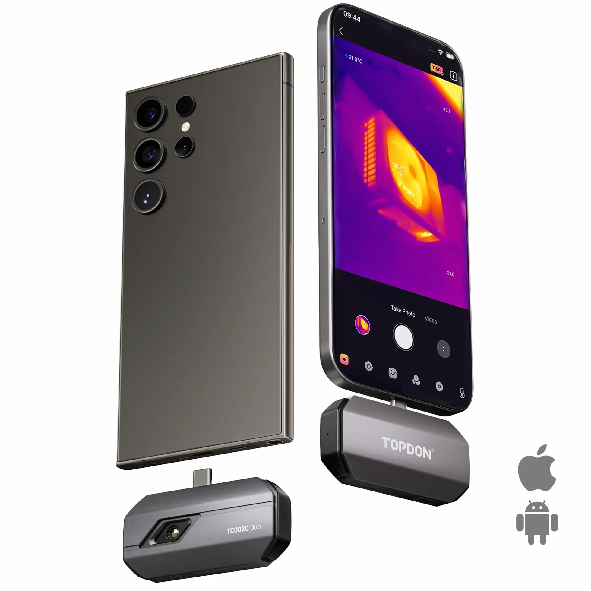 TOPDON Cámara termográfica TC002C Duo para Android/iOS, 512 x 384 TISR de alta resolución, -20 – 550 °C, 25 Hz, para smartphone, tableta, PC, USB, Lightning, cámara infrarroja para inspección
